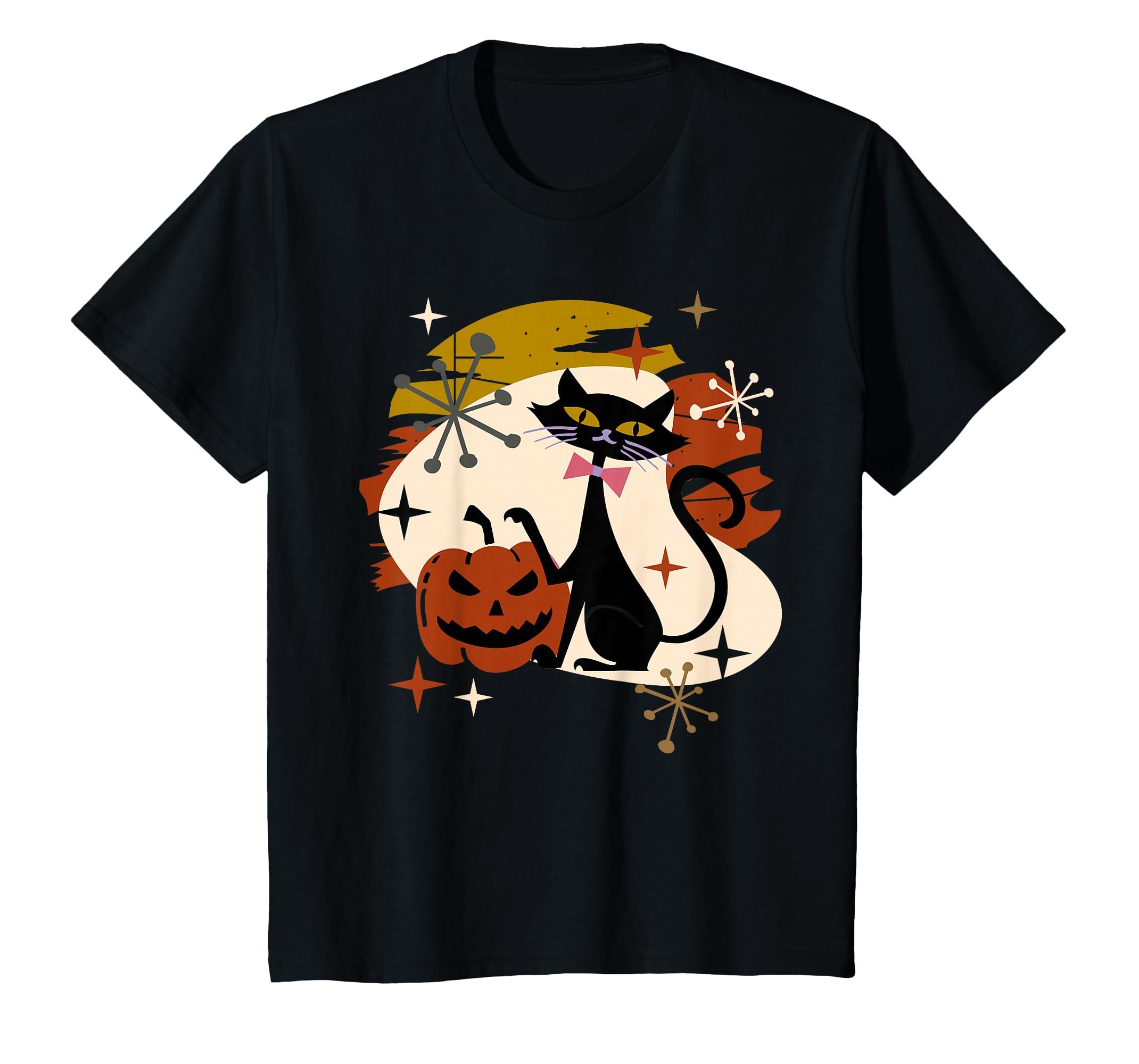 Black Cat and Pumpkin Atomic Retro Halloween T-Shirt
