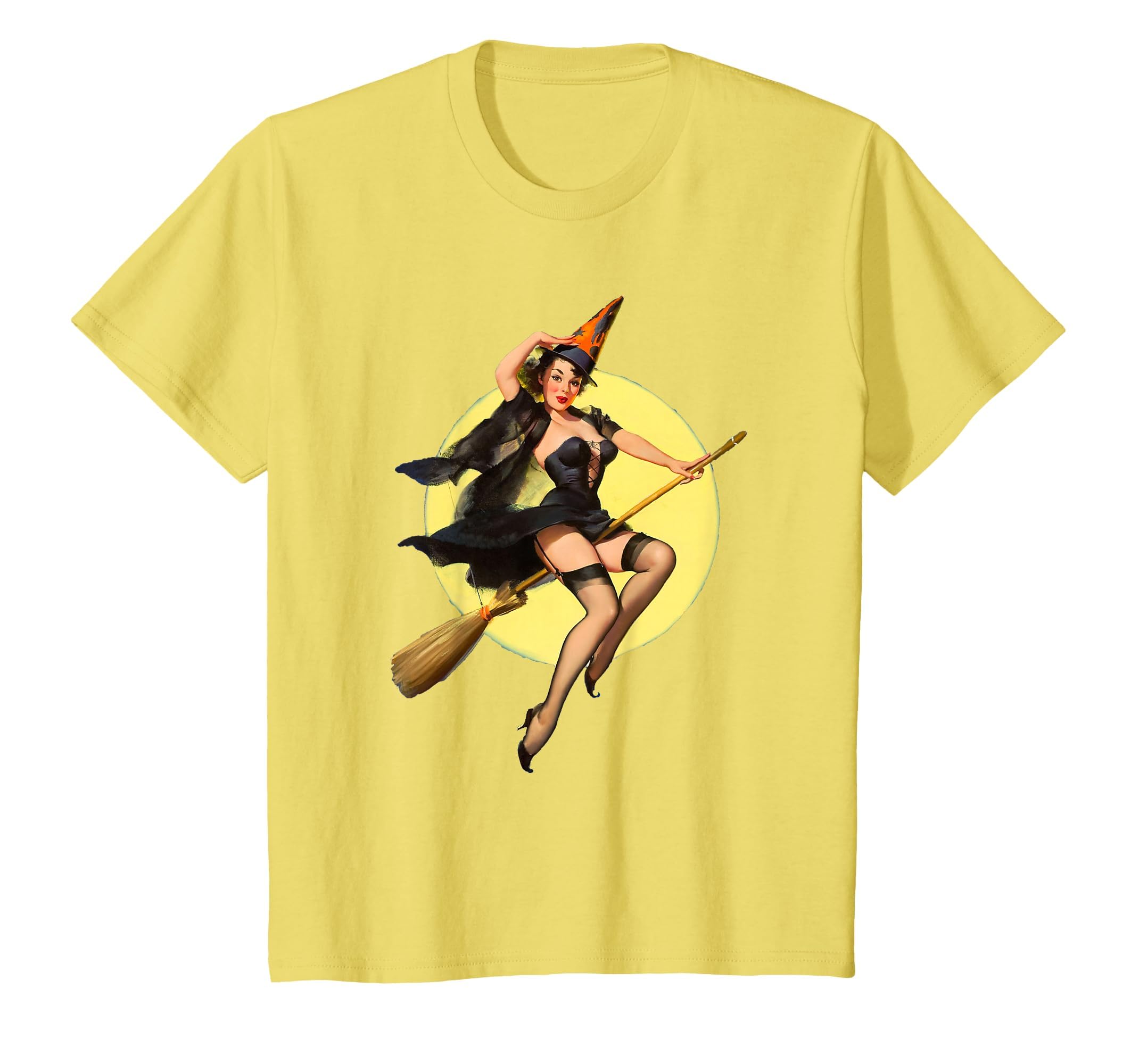Vintage Pin up Witch Halloween Pinup Girl Funny Ilustration T-Shirt