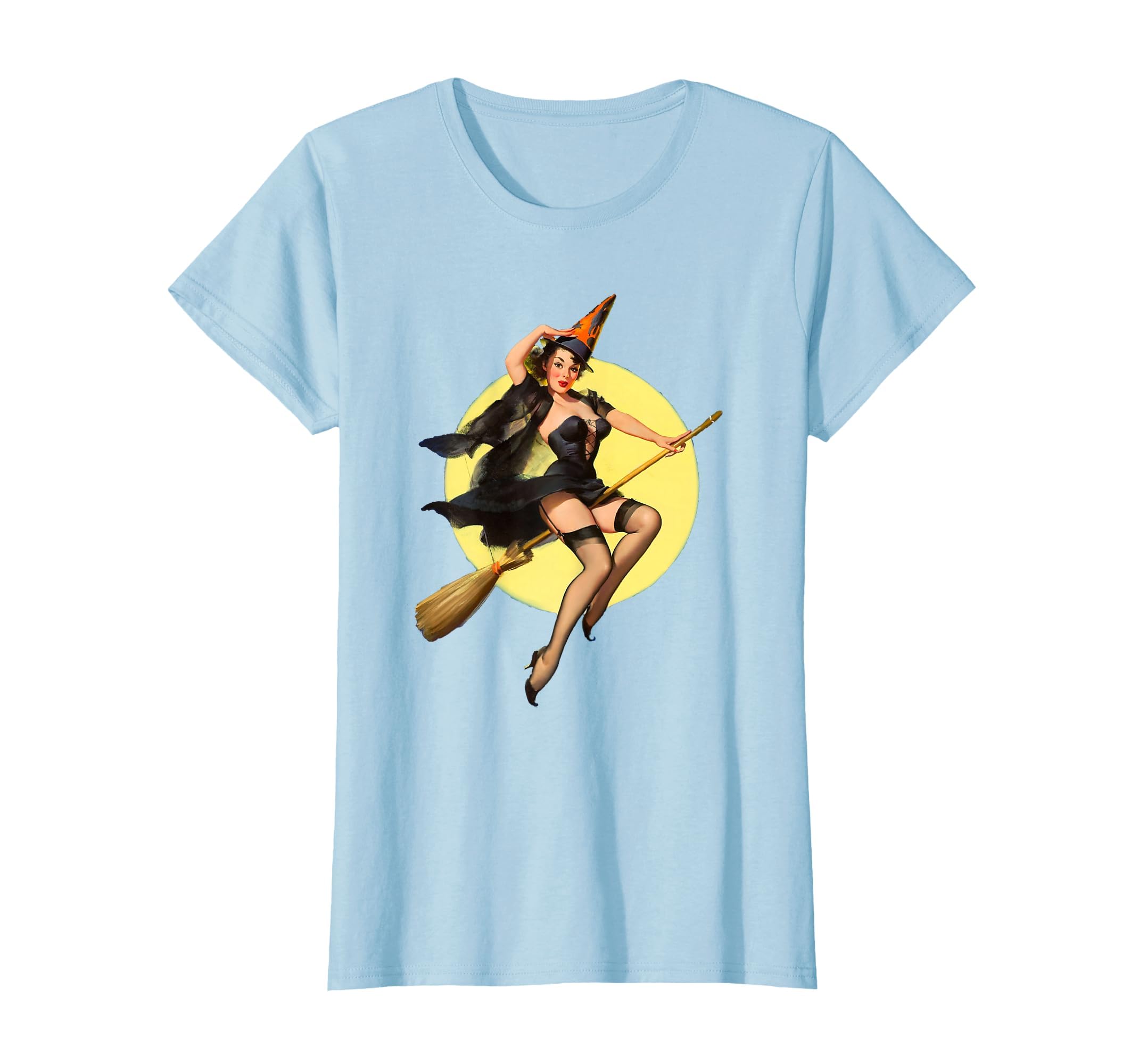 Vintage Pin up Witch Halloween Pinup Girl Funny Ilustration T-Shirt