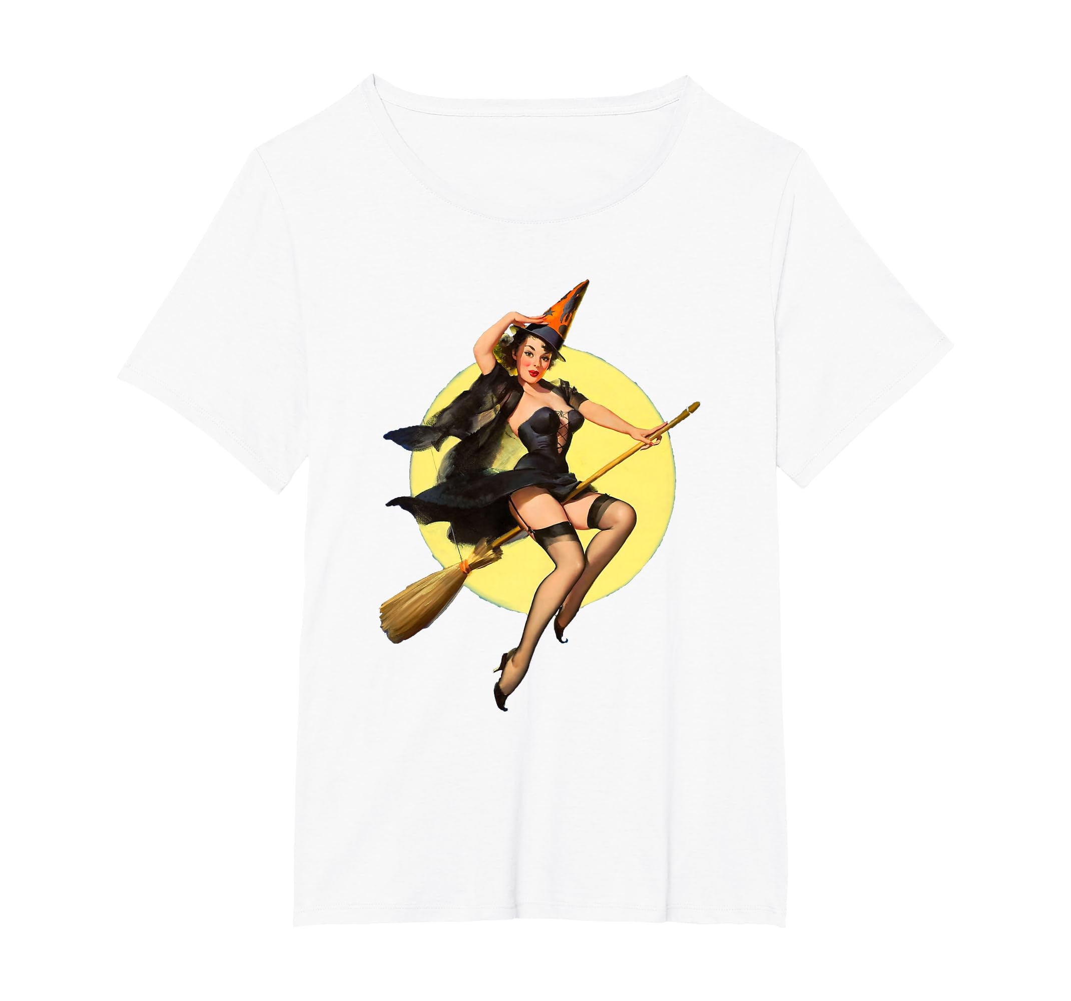 Vintage Pin up Witch Halloween Pinup Girl Funny Ilustration T-Shirt