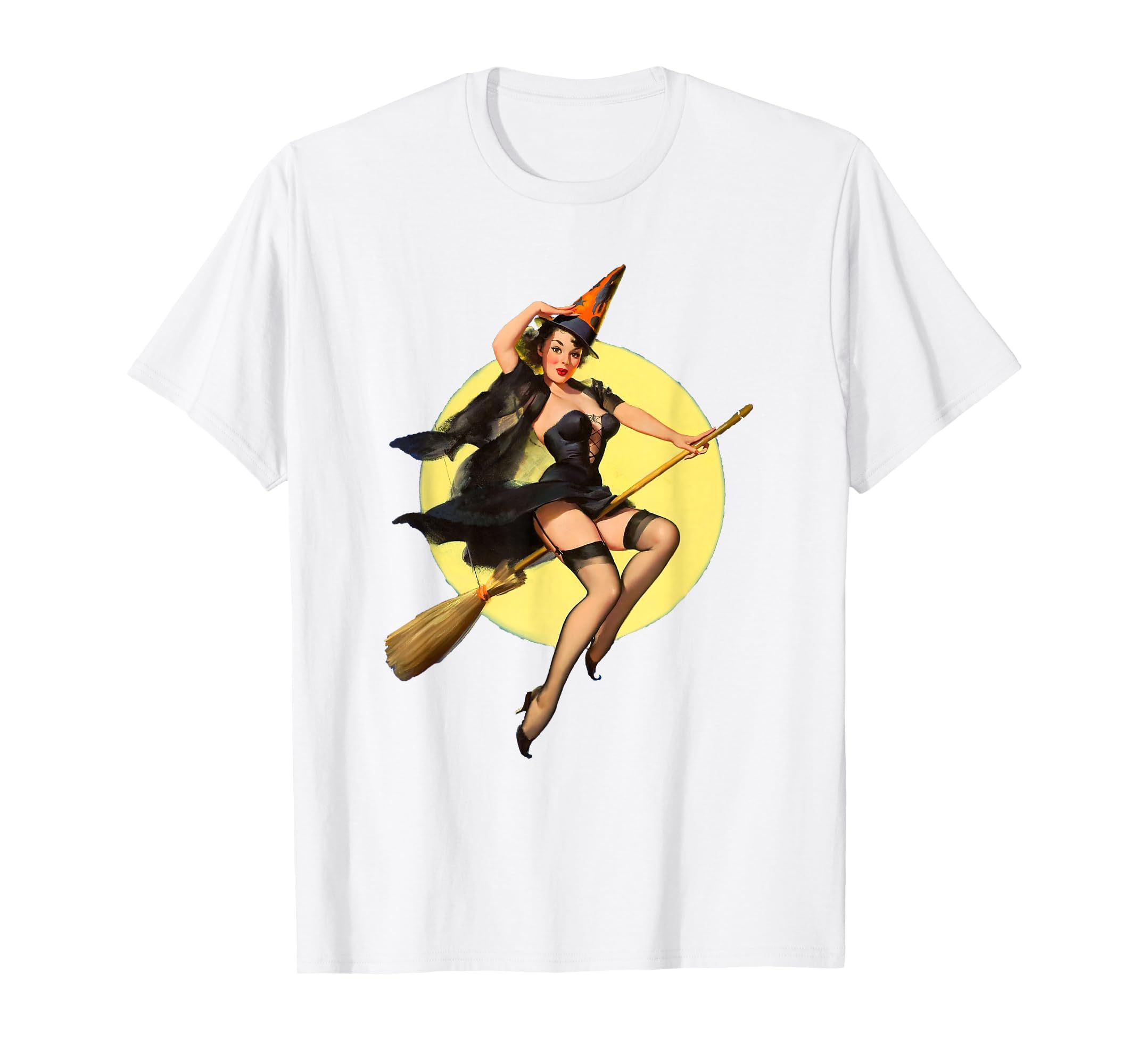 Vintage Pin up Witch Halloween Pinup Girl Funny Ilustration T-Shirt