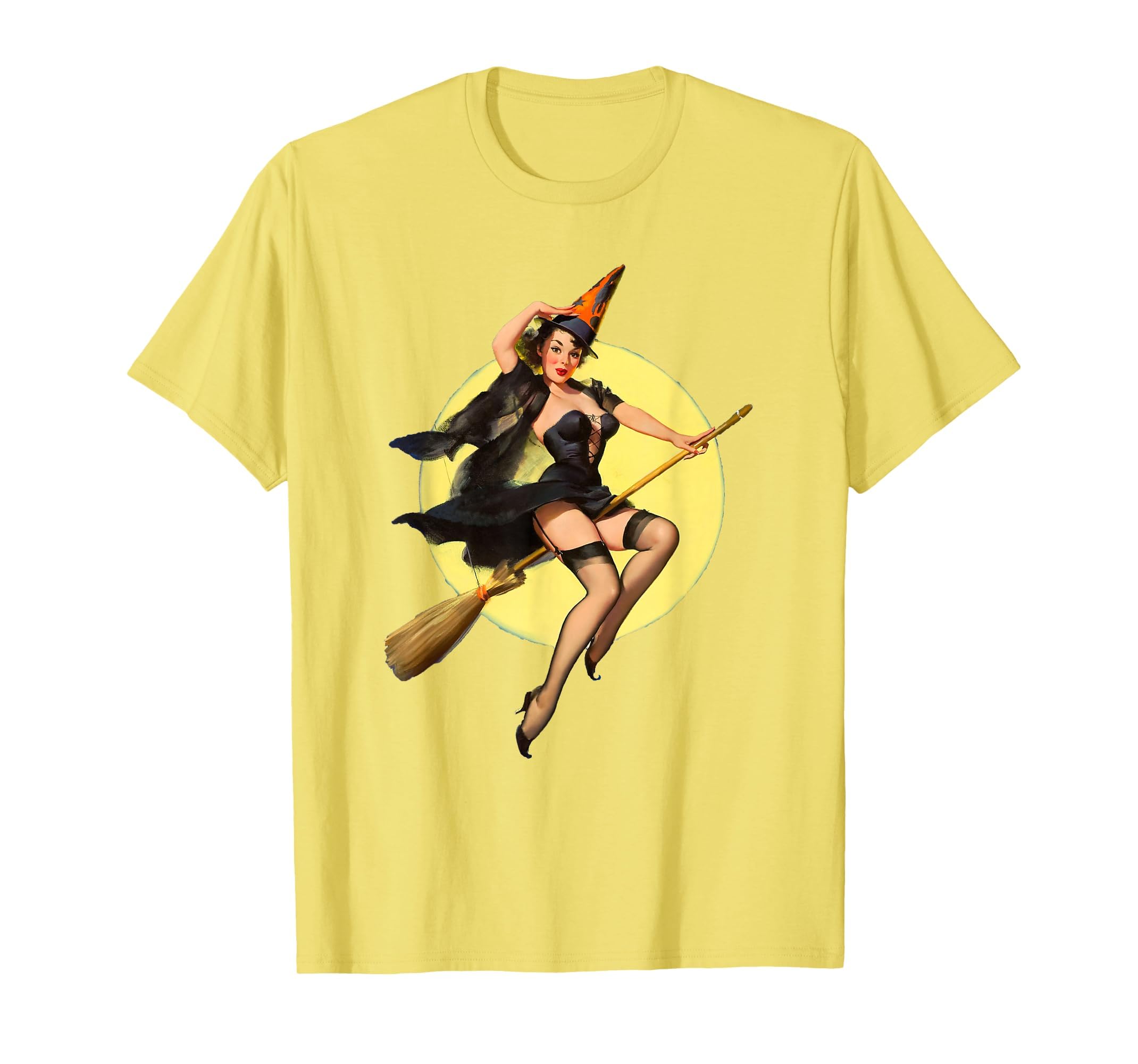 Vintage Pin up Witch Halloween Pinup Girl Funny Ilustration T-Shirt