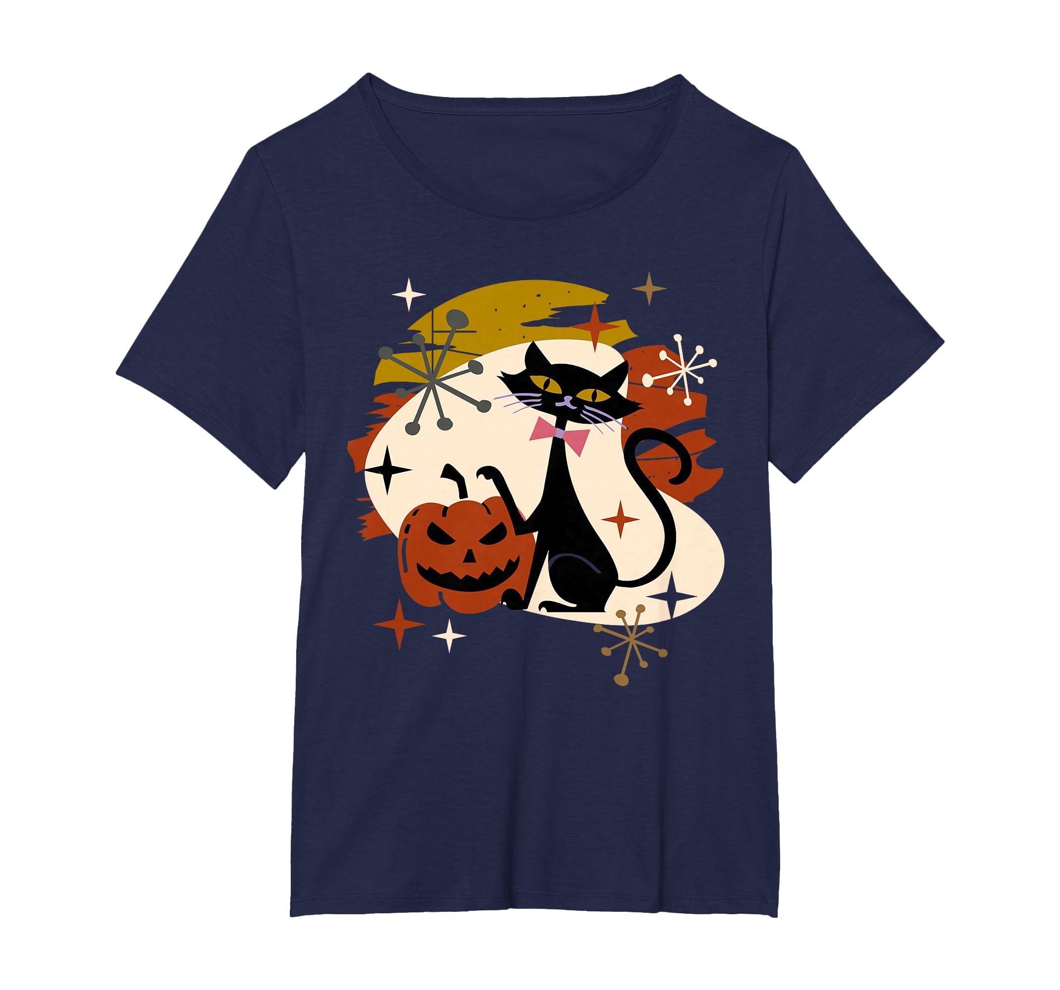 Black Cat and Pumpkin Atomic Retro Halloween T-Shirt
