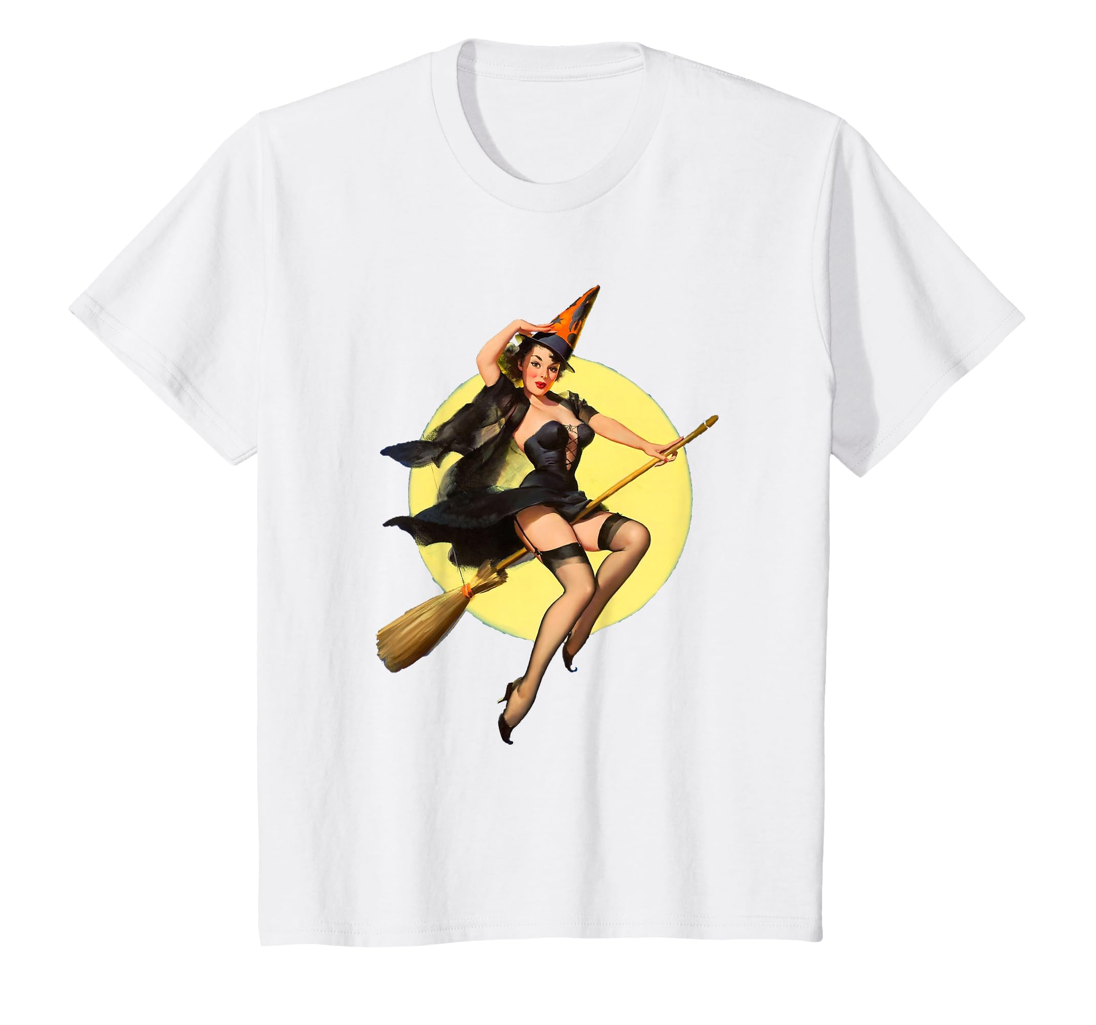 Vintage Pin up Witch Halloween Pinup Girl Funny Ilustration T-Shirt
