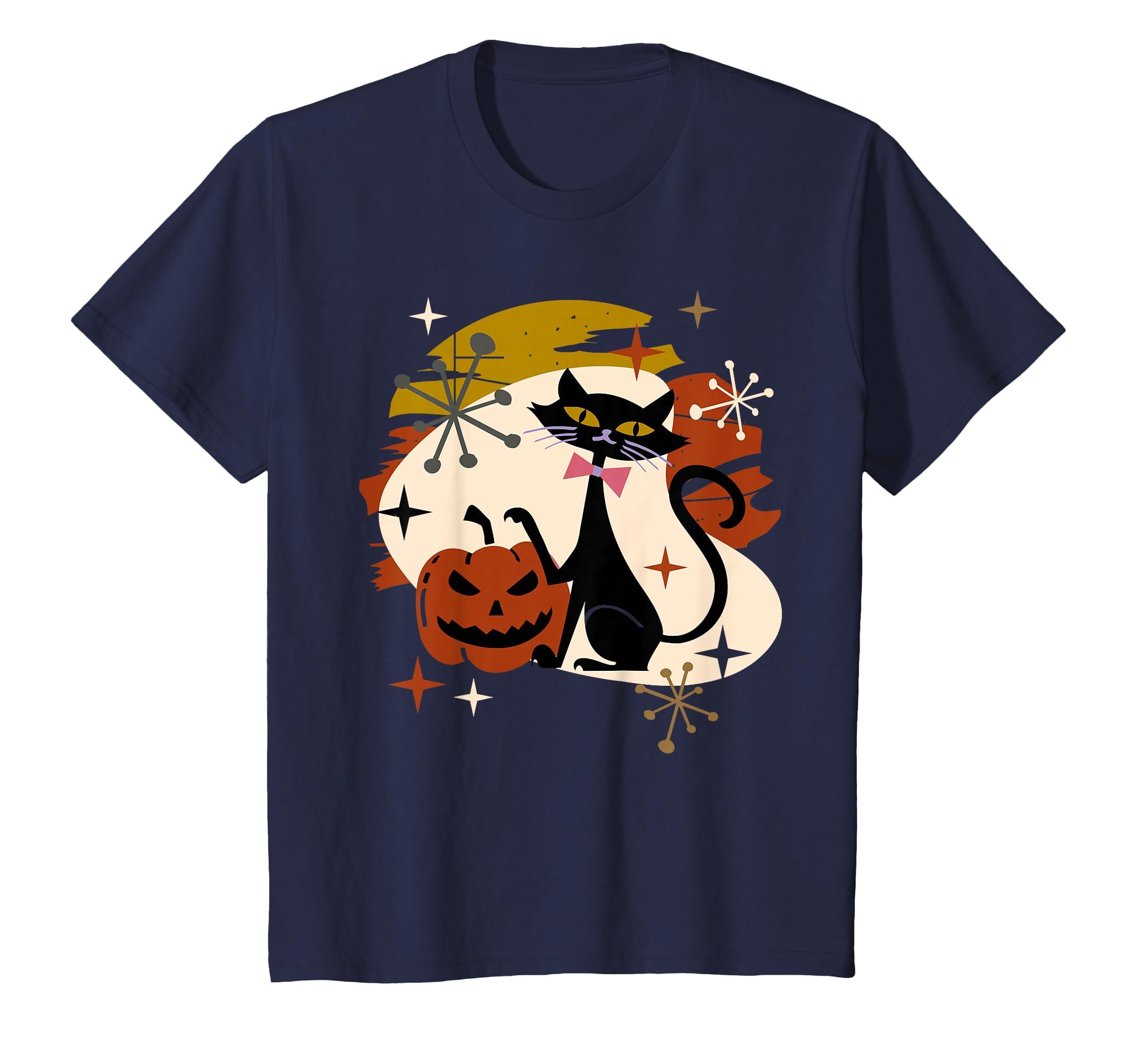 Black Cat and Pumpkin Atomic Retro Halloween T-Shirt