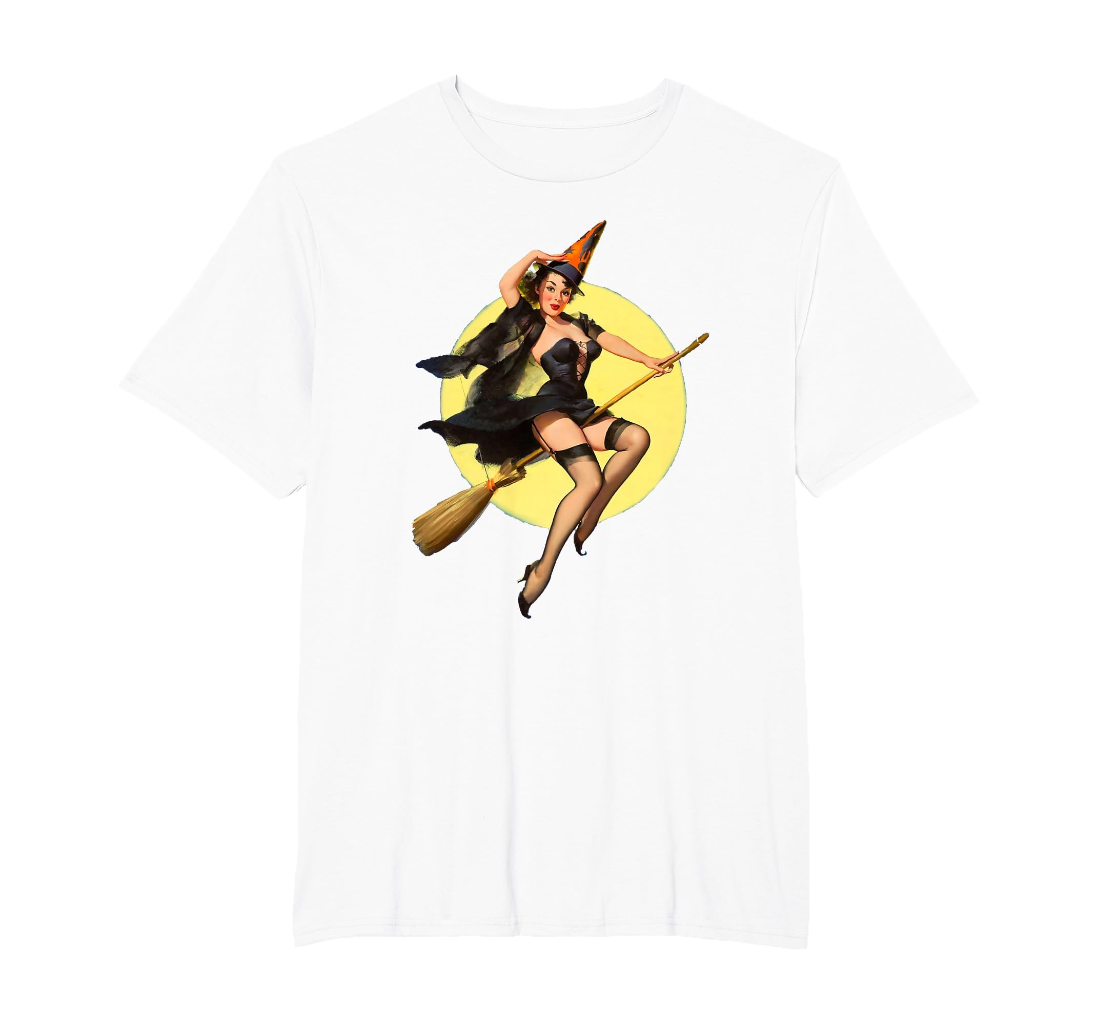 Vintage Pin up Witch Halloween Pinup Girl Funny Ilustration T-Shirt