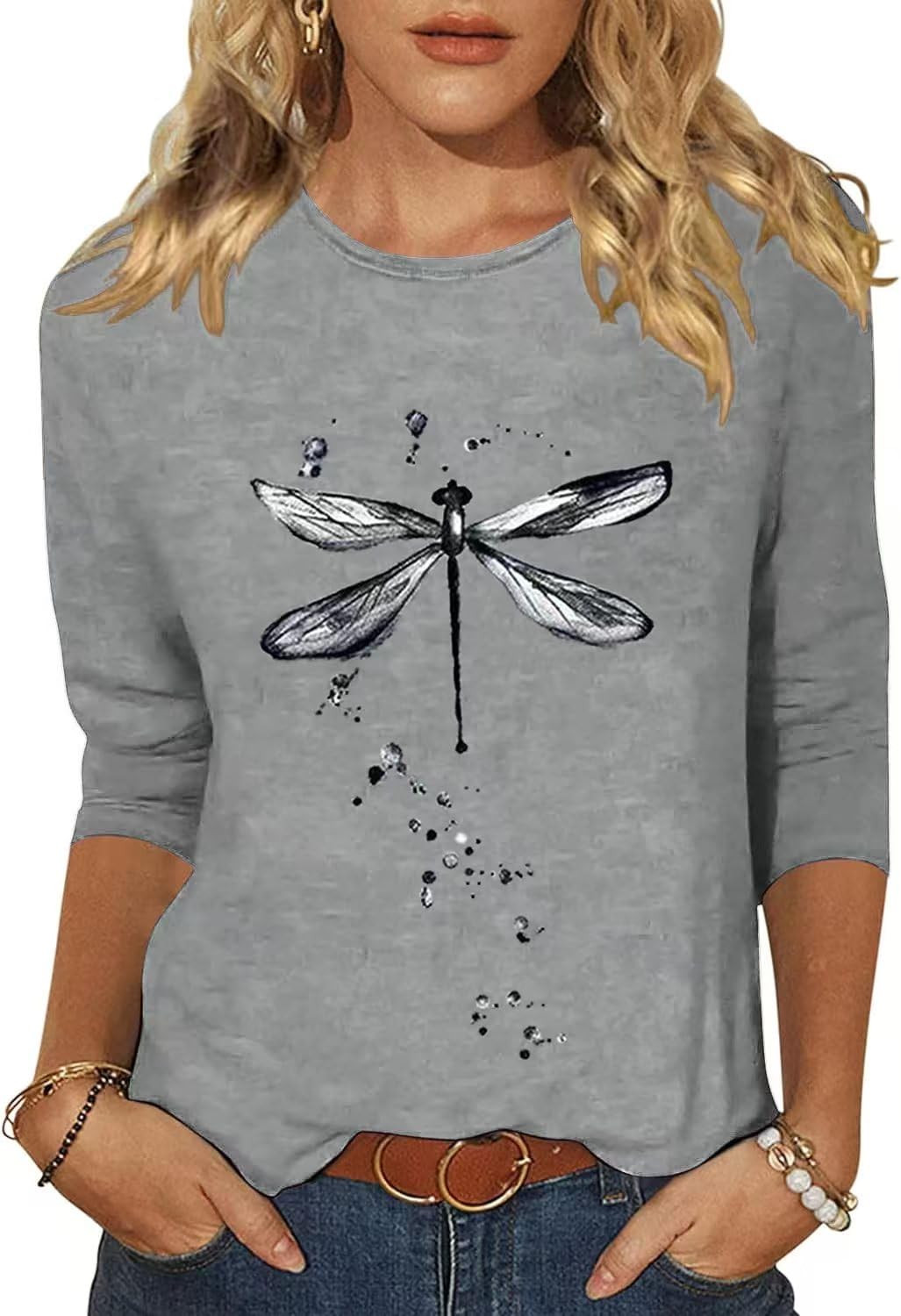 Woffccrd Womens Casual Halloween 3/4 Sleeve Crew Neck Tee Shirts Leopard Pumpkin Shirts Thanksgiving Fall Tops