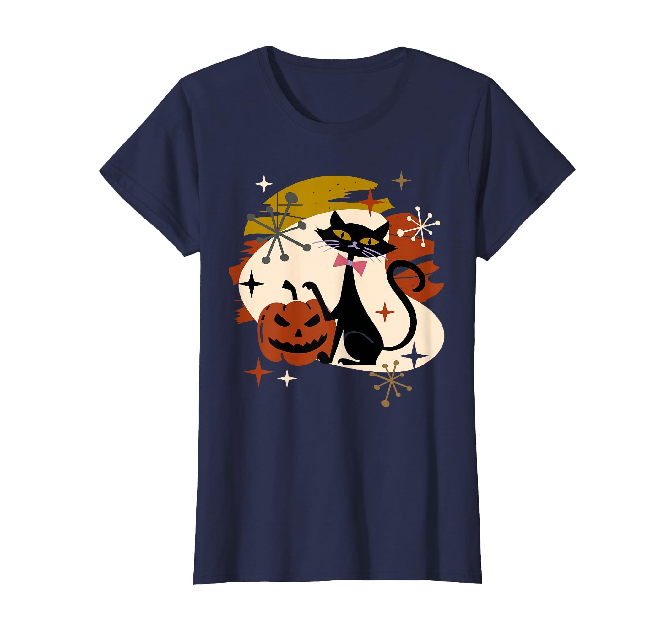 Black Cat and Pumpkin Atomic Retro Halloween T-Shirt