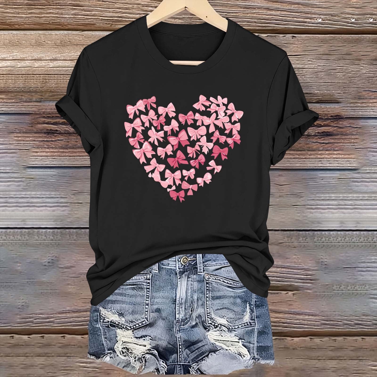 Womens Valentines Tshirts Cute Heart Valentine Day Graphic Tee Tops Summer Short Sleeve Casual Tees Pullover, 2XL Black