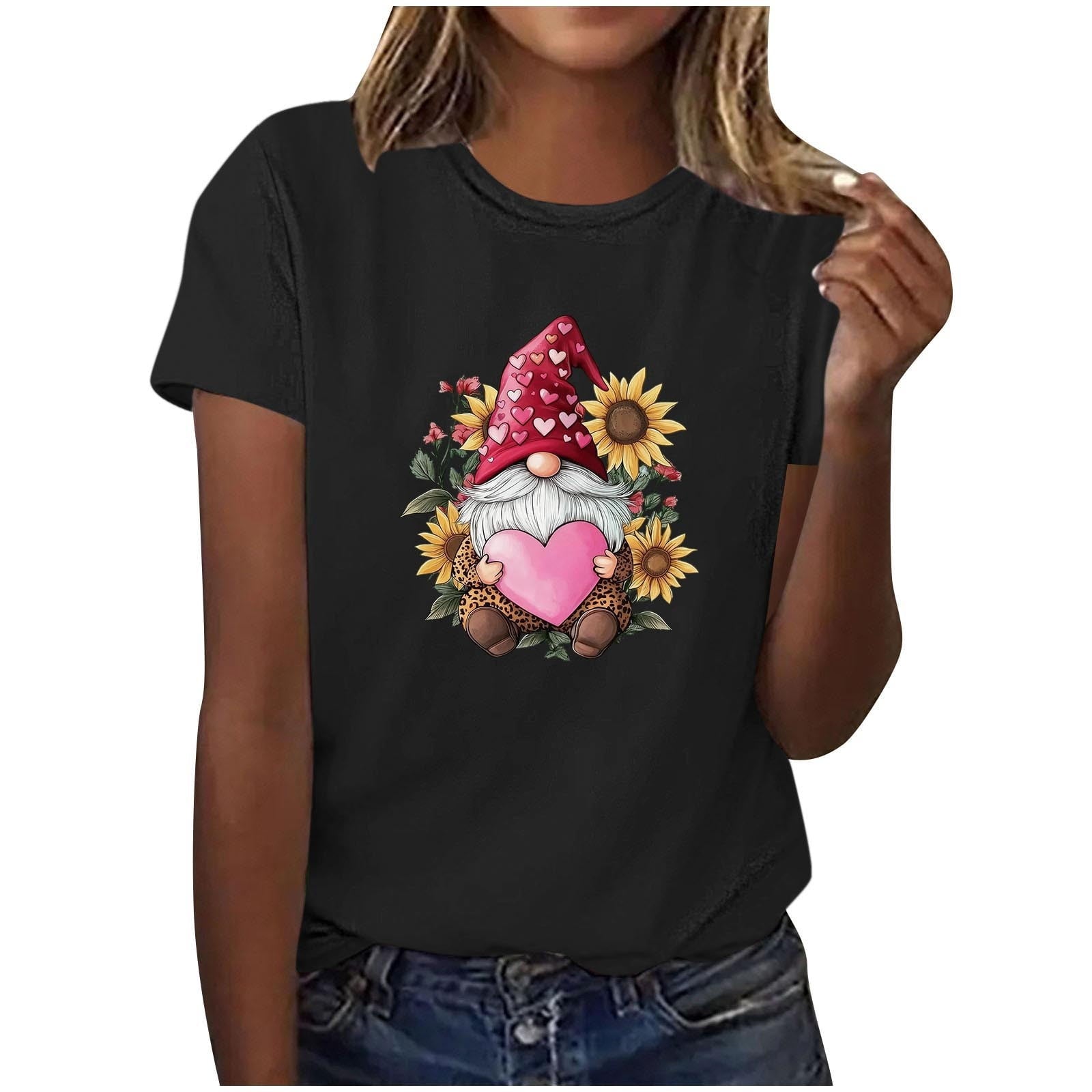 Women's Wife's Day Graphic Tees Short Sleeve Heart Printed Shirts Blouse Tops