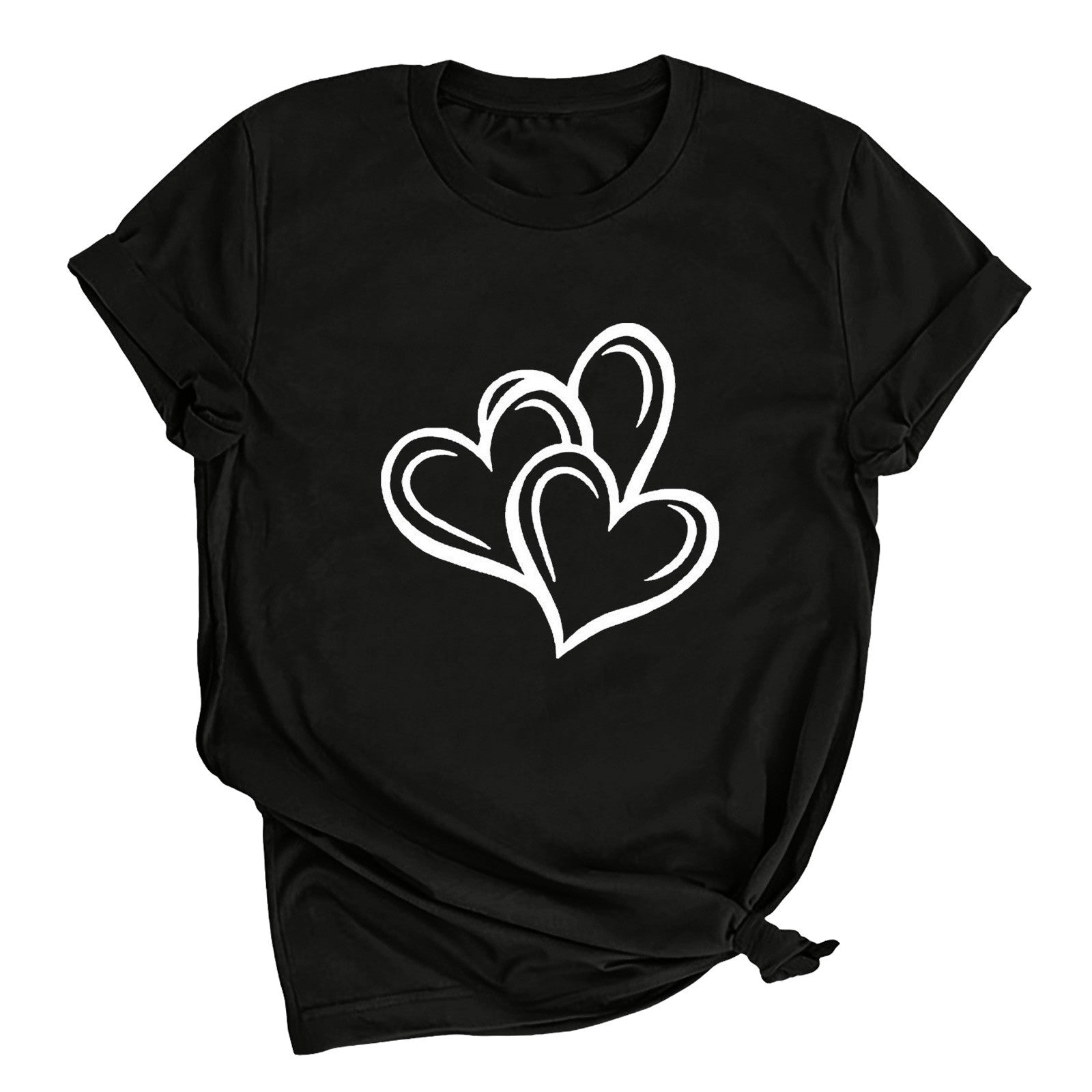Felirenzacia Big and Tall Women's Heart Graphic Short Sleeves Pullover Tee Tops, Summer Casual Cotton T Shirt Valentine's Day Gift for Plus Women Black,XXXL