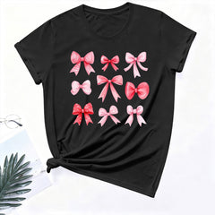 Wensltd Summer Short Sleeve T Shirts for Women Casual Valentine's Day Bow Print Tops Trendy Soft Graphic Tees Comfortable Blouses