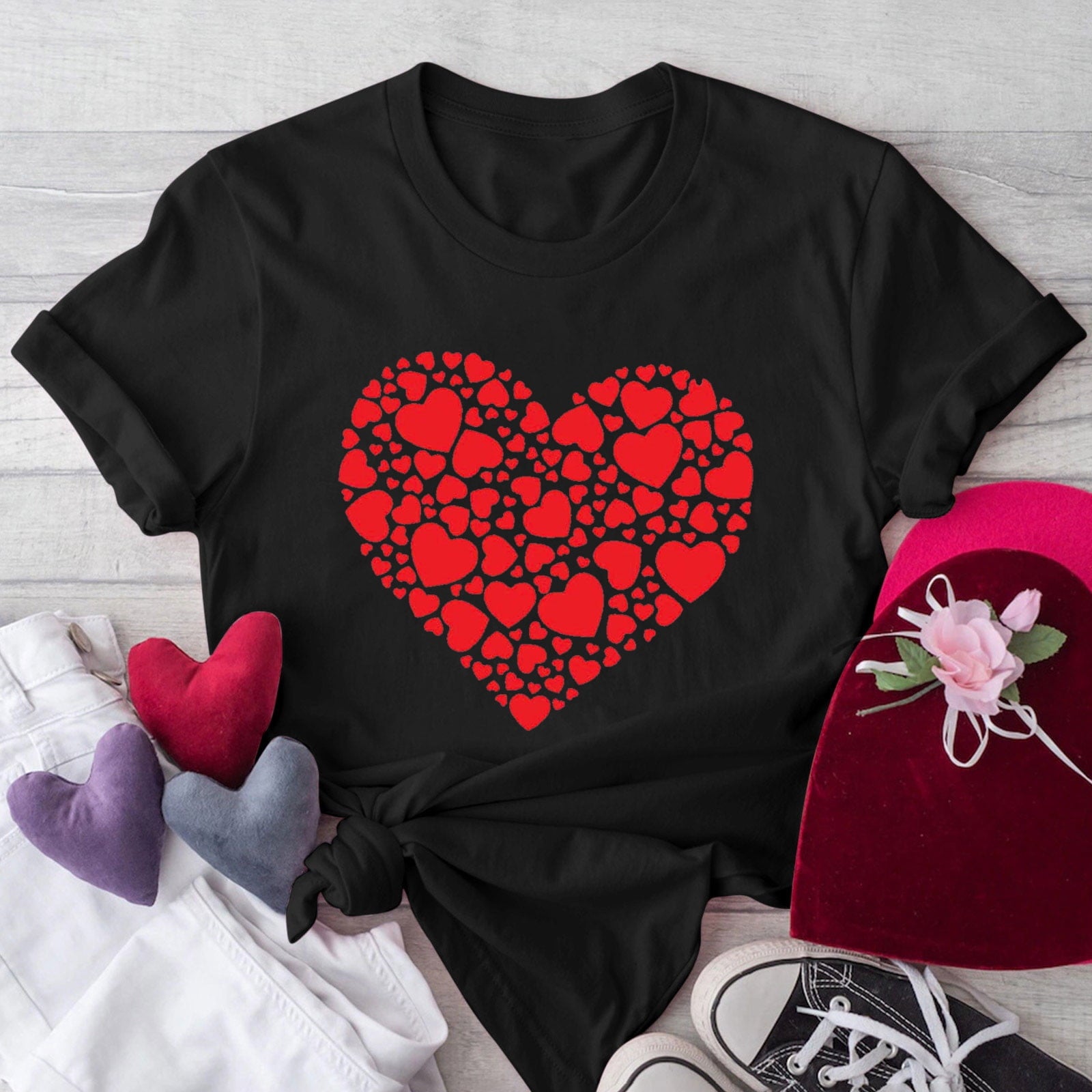 Posijego Valentine's Day Shirt for Women Heart Printed Graphic Tees Summer Short Sleeve Casual Tops