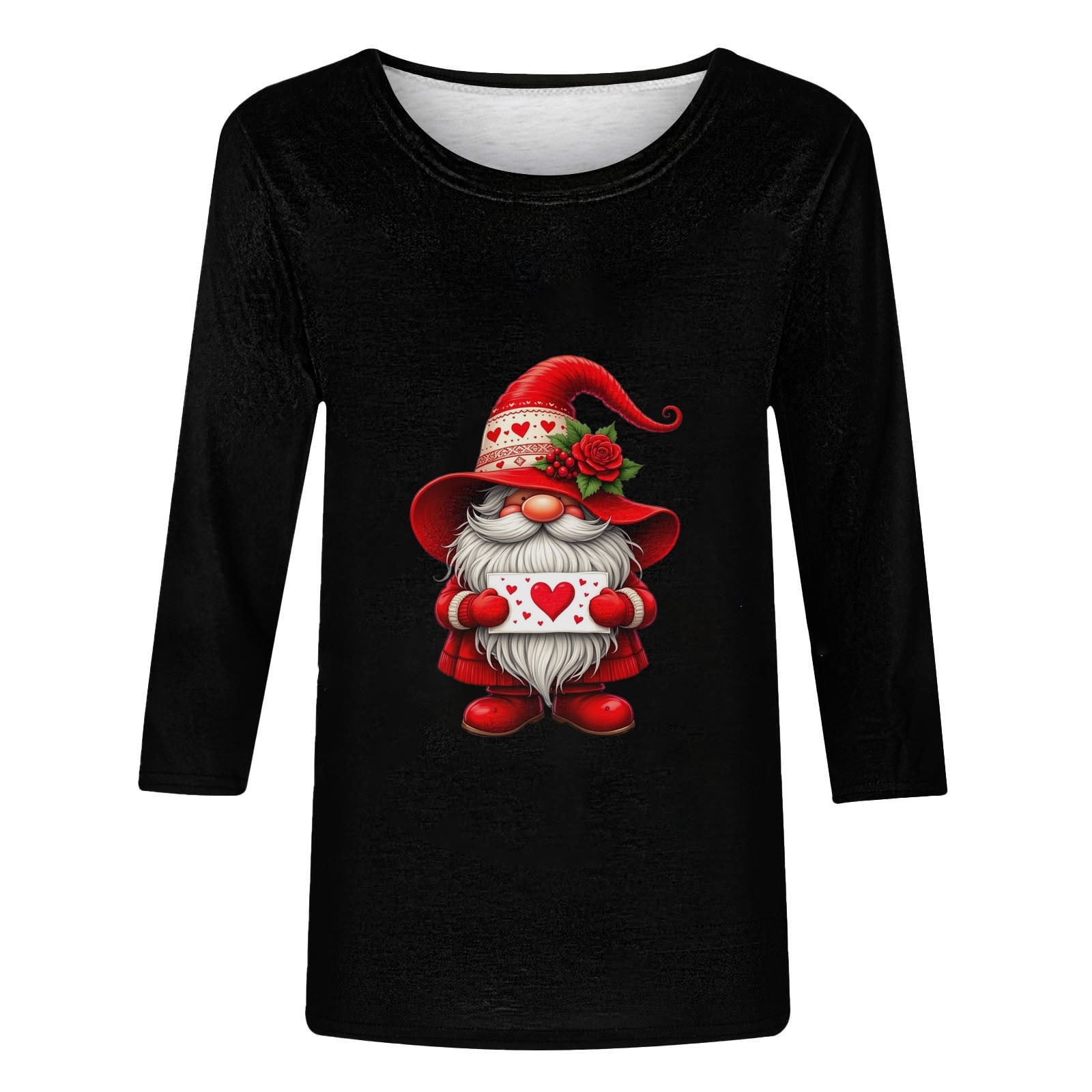 NTACZA 3/4 Sleeve Tops for Women Valentine's Day Graphic Black Pullover Tees Active Pullover Funny Shirts for Women 5X