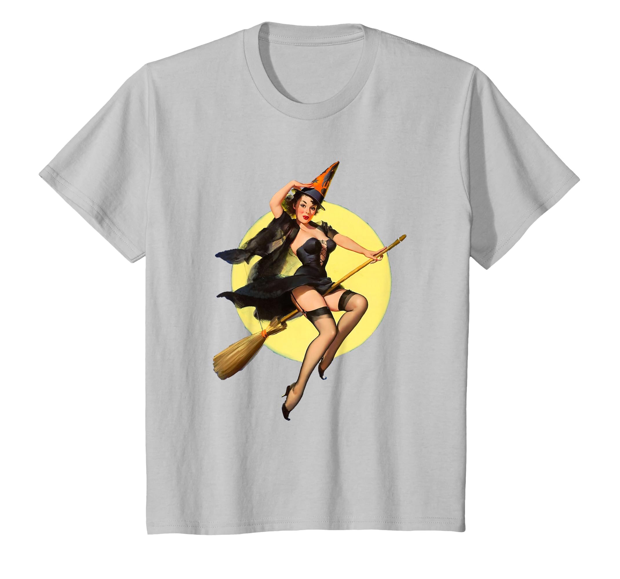 Vintage Pin up Witch Halloween Pinup Girl Funny Ilustration T-Shirt