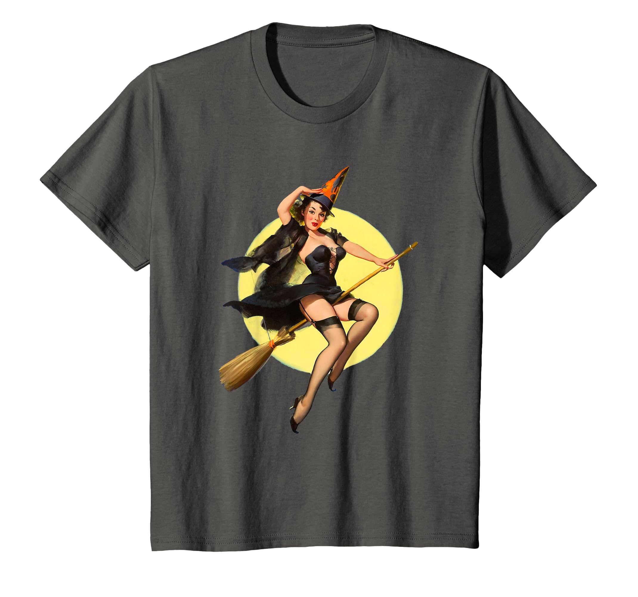 Vintage Pin up Witch Halloween Pinup Girl Funny Ilustration T-Shirt
