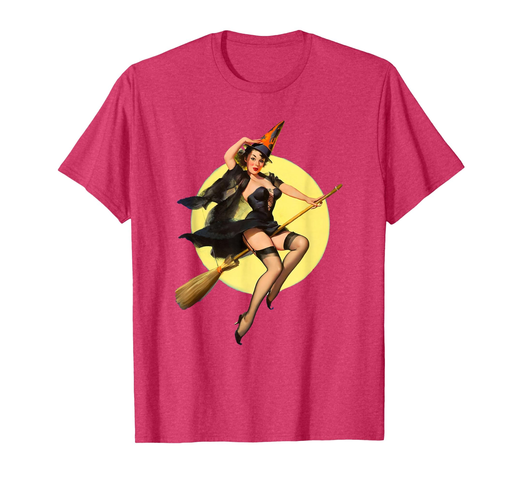Vintage Pin up Witch Halloween Pinup Girl Funny Ilustration T-Shirt