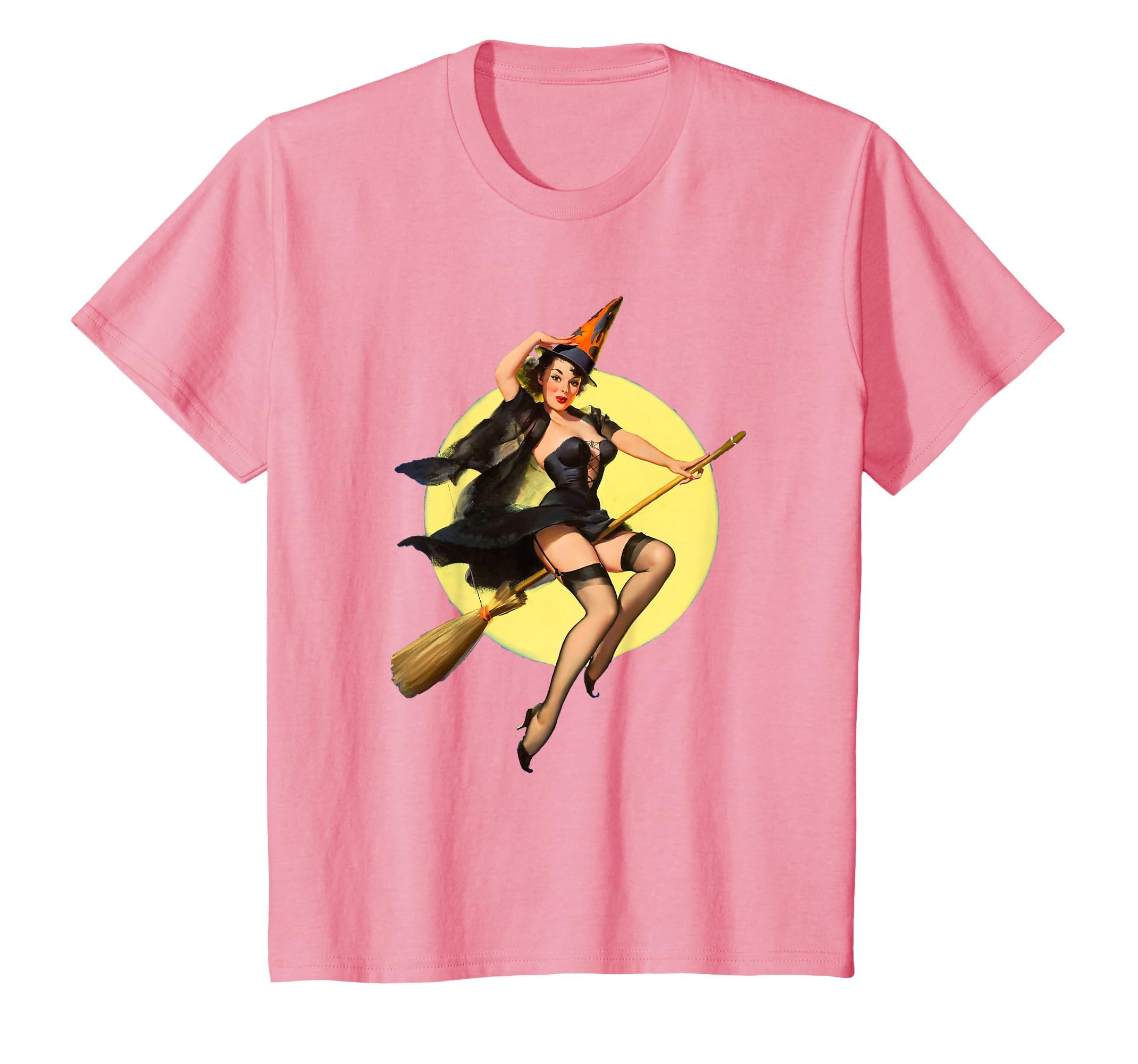 Vintage Pin up Witch Halloween Pinup Girl Funny Ilustration T-Shirt