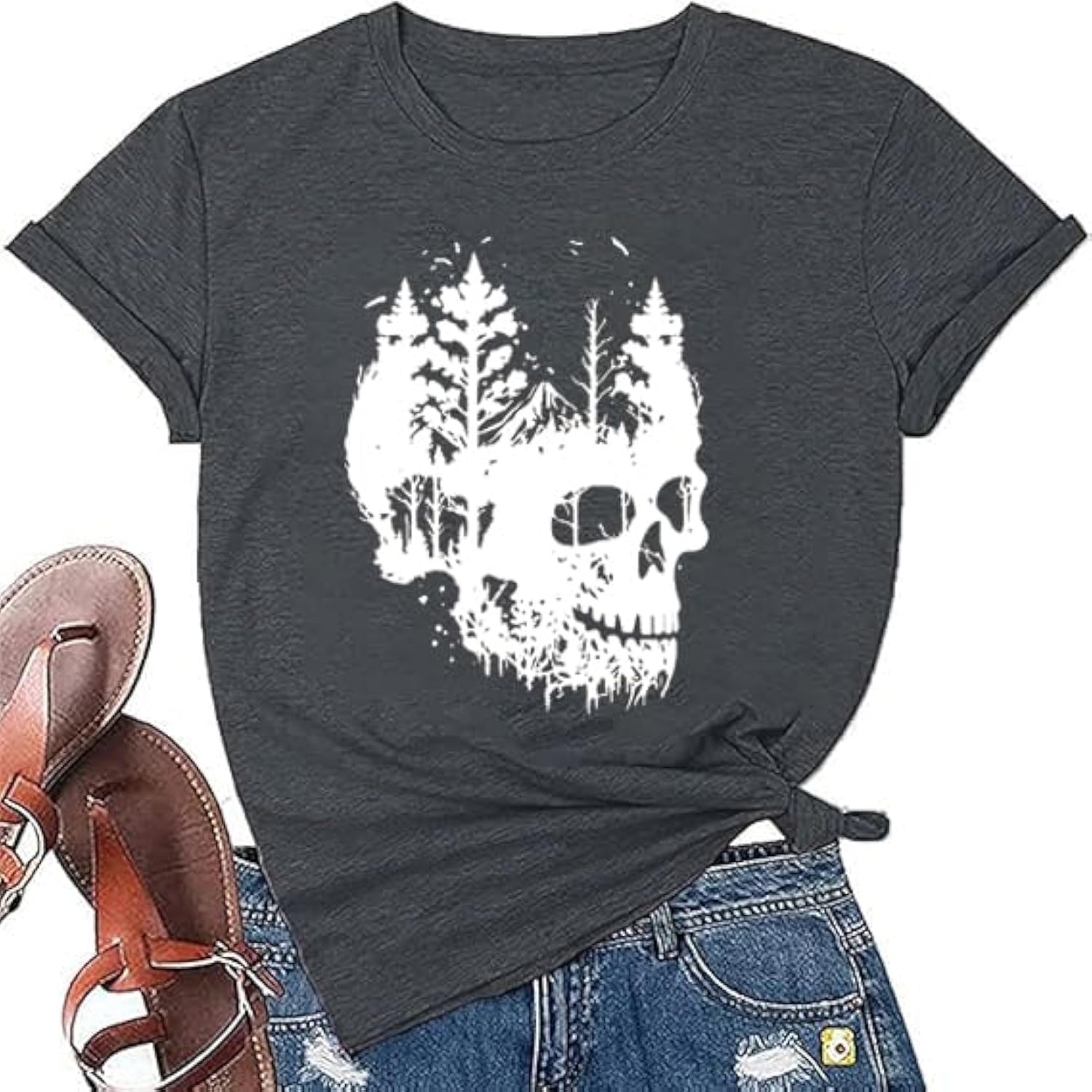 Funny Shirts for Women Vintage Skull Tshirt Holiday Short Sleeve Tops