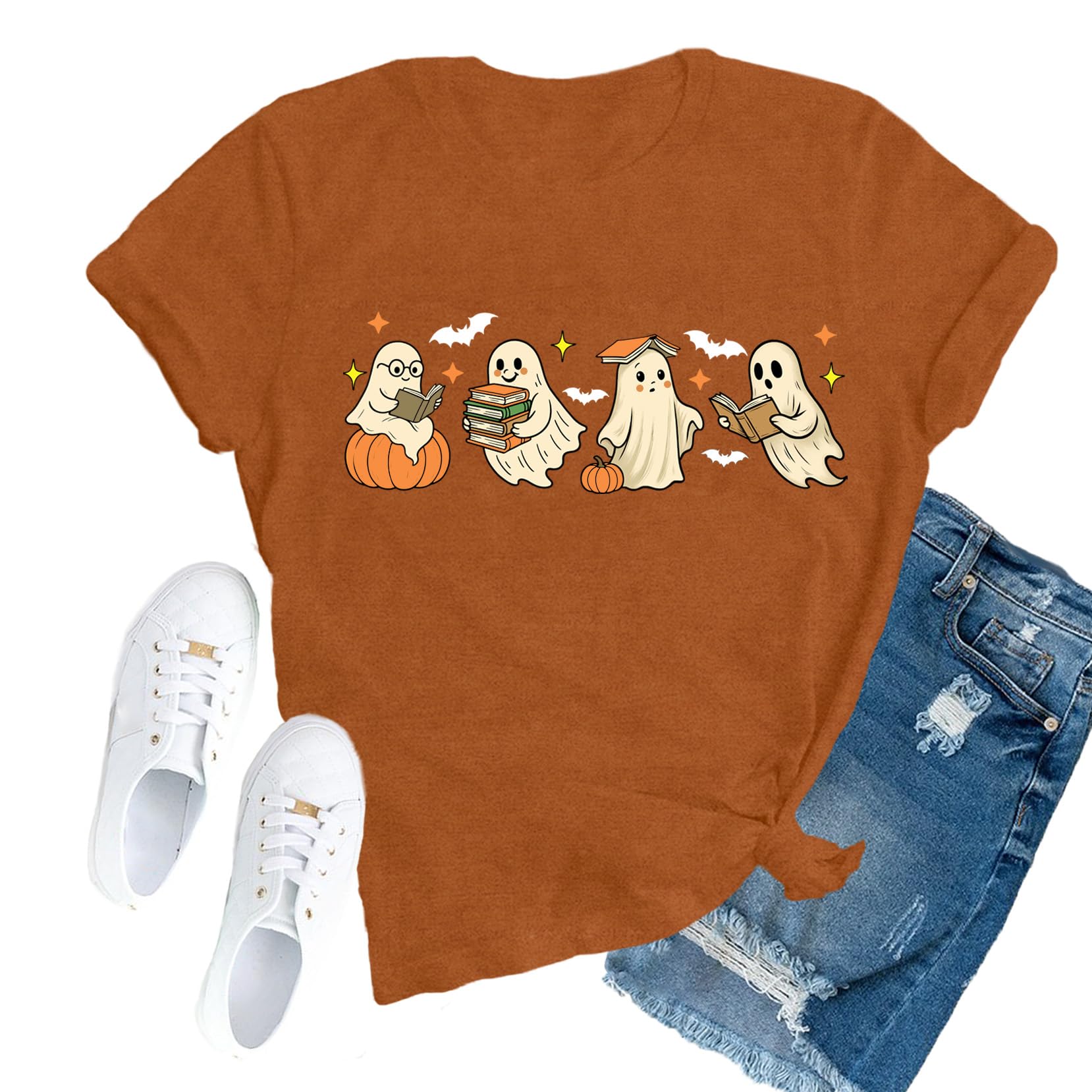 Womens Halloween Reader Shirts Ghost Pumpkin T-Shirt