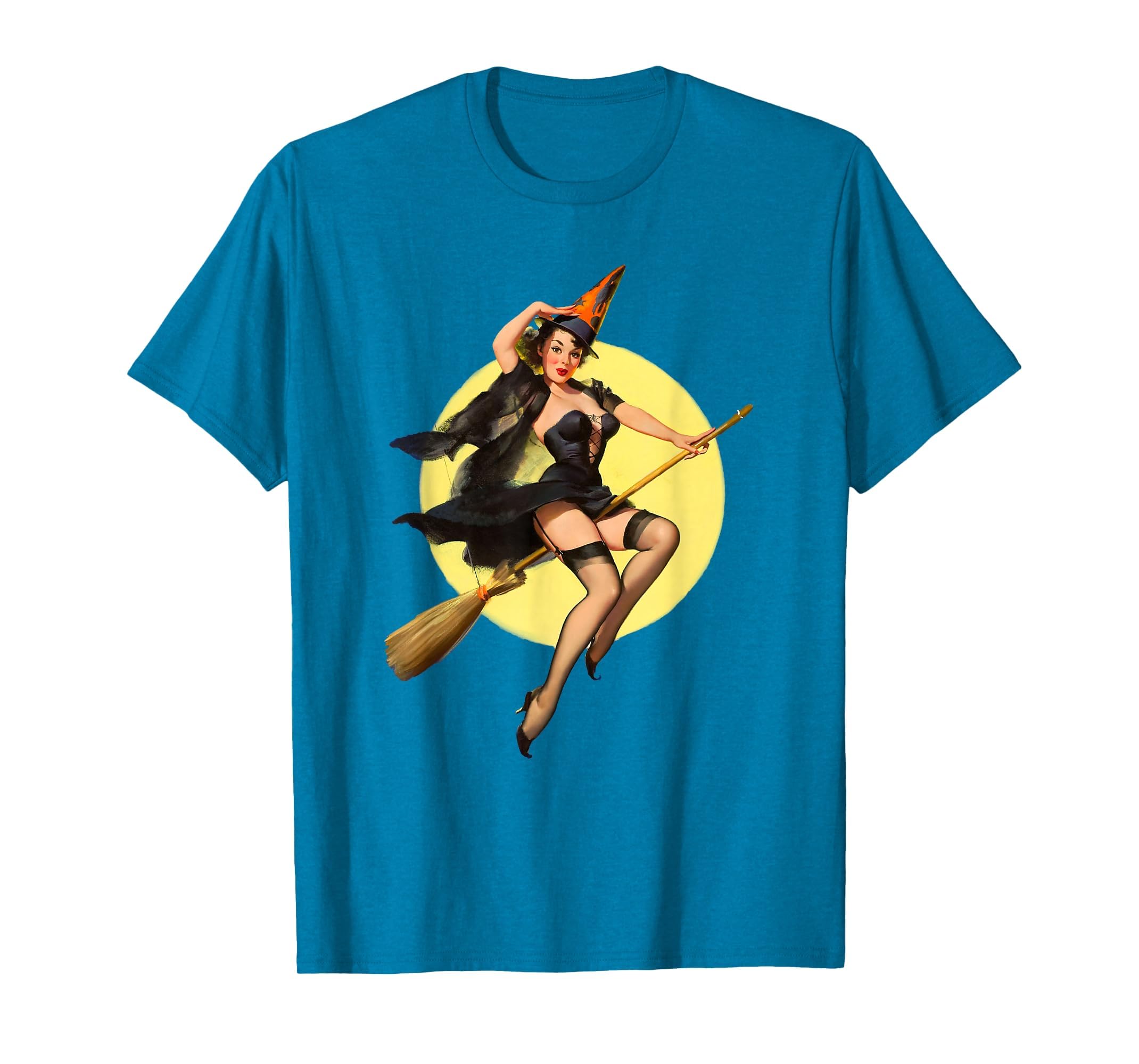 Vintage Pin up Witch Halloween Pinup Girl Funny Ilustration T-Shirt