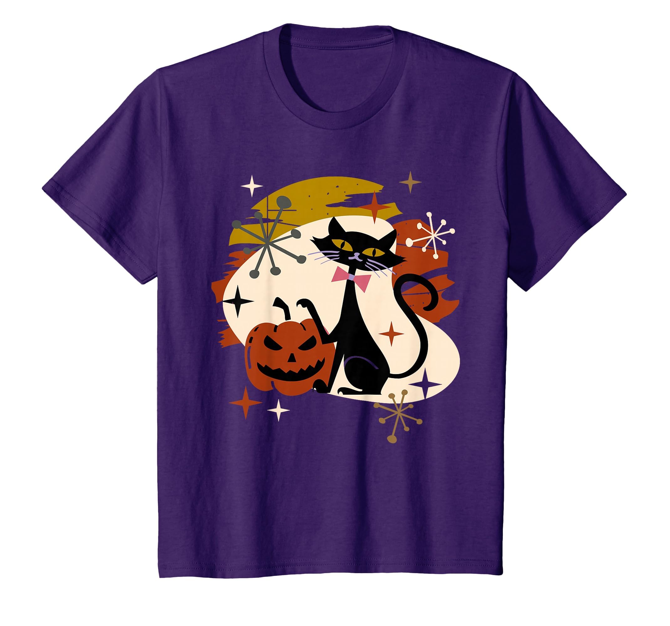 Black Cat and Pumpkin Atomic Retro Halloween T-Shirt