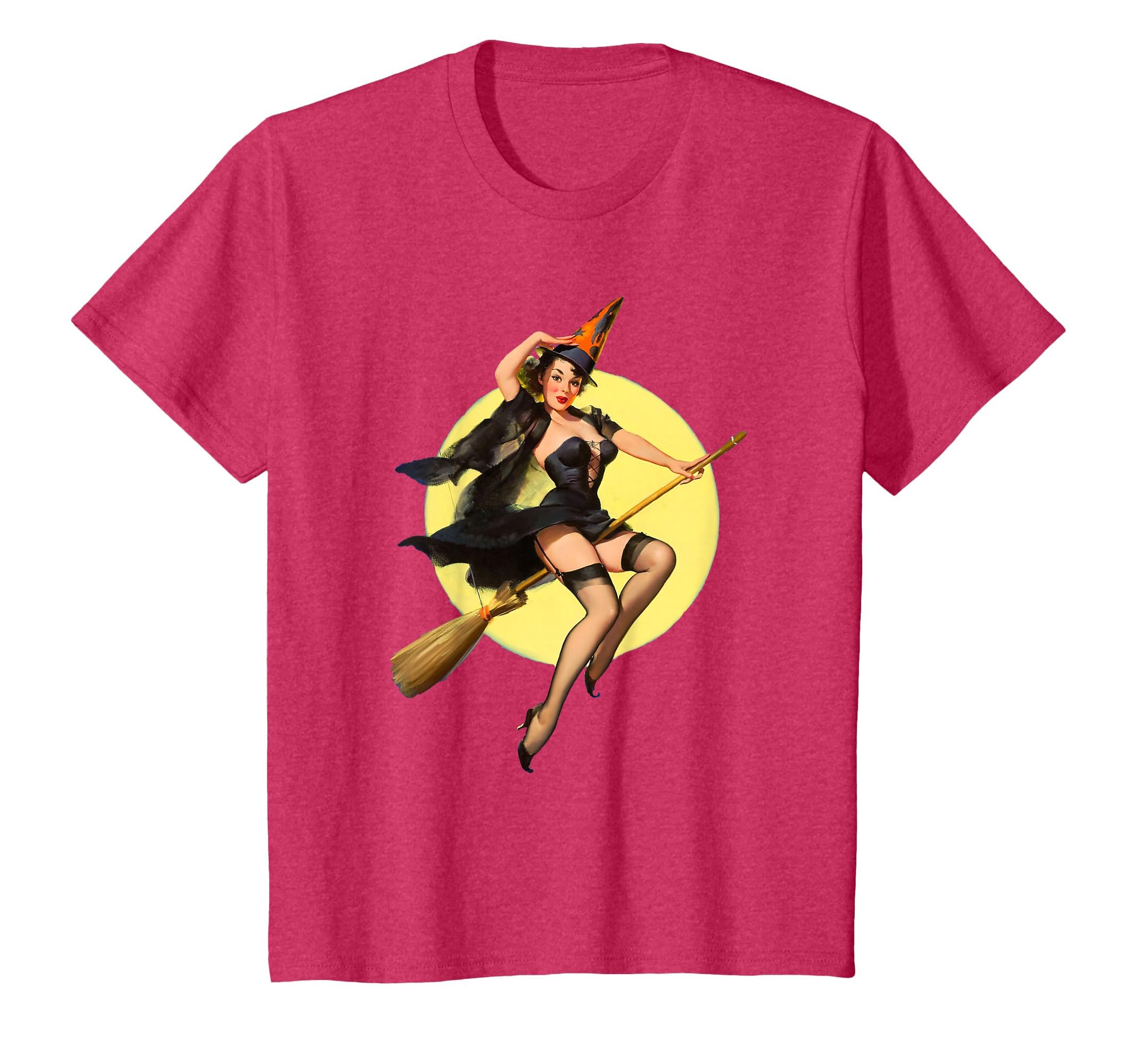 Vintage Pin up Witch Halloween Pinup Girl Funny Ilustration T-Shirt