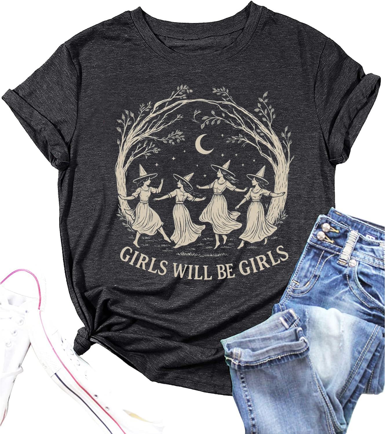 Halloween Shirt for Women Vintage Graphic Witchy Tees Fall Holiday Tops