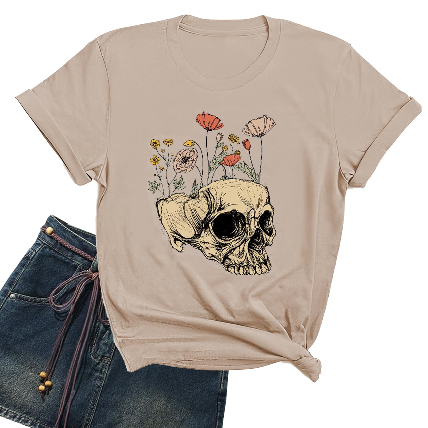 Funny Shirts for Women Vintage Skull Tshirt Holiday Short Sleeve Tops