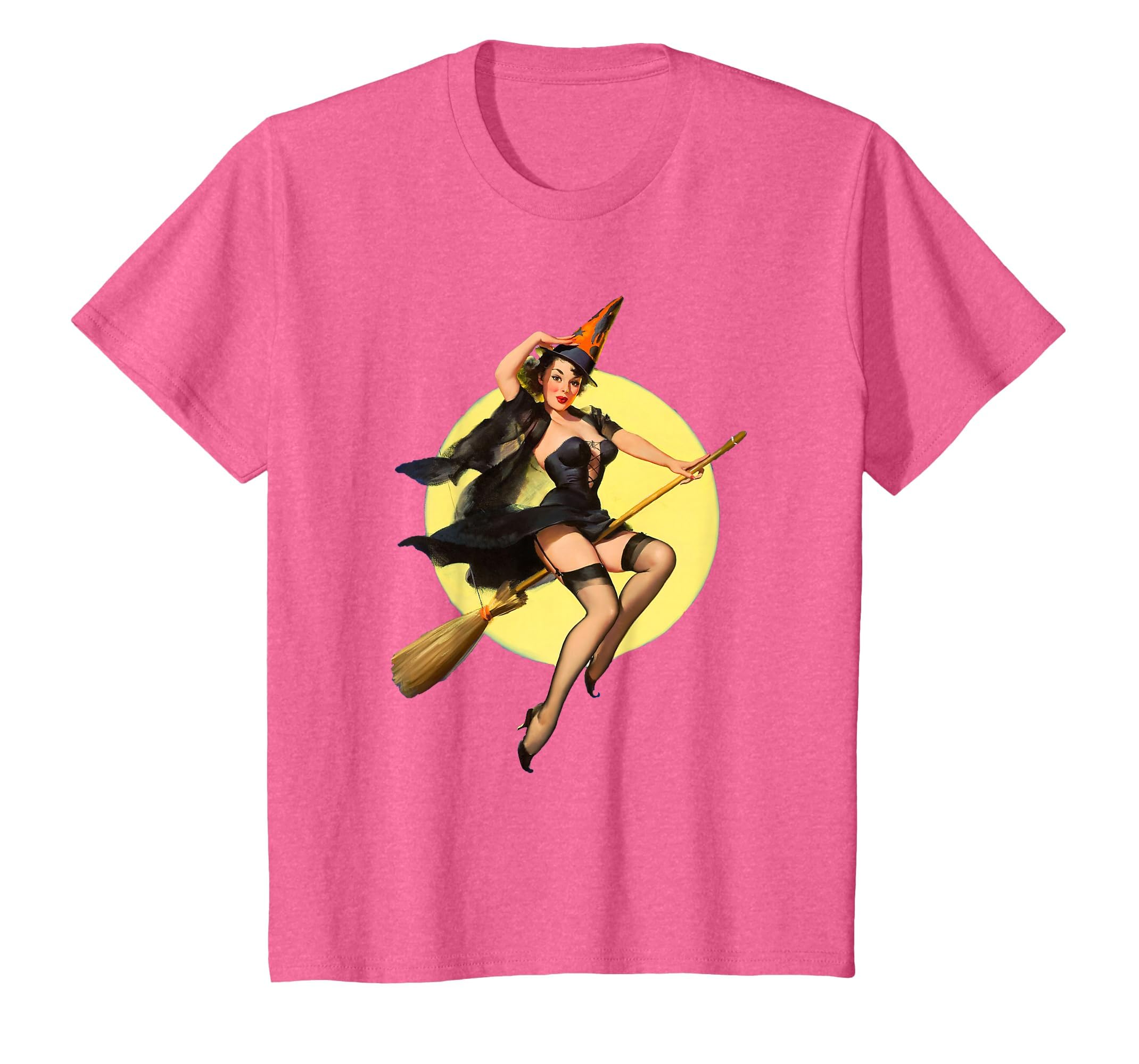 Vintage Pin up Witch Halloween Pinup Girl Funny Ilustration T-Shirt