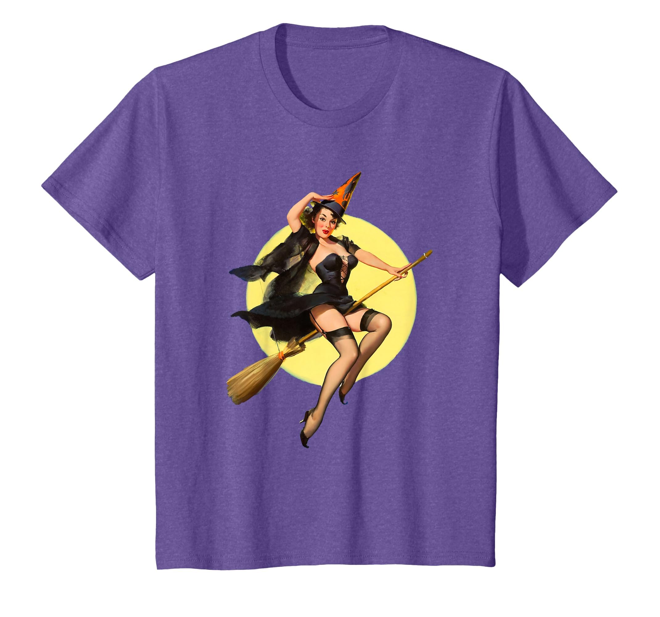 Vintage Pin up Witch Halloween Pinup Girl Funny Ilustration T-Shirt