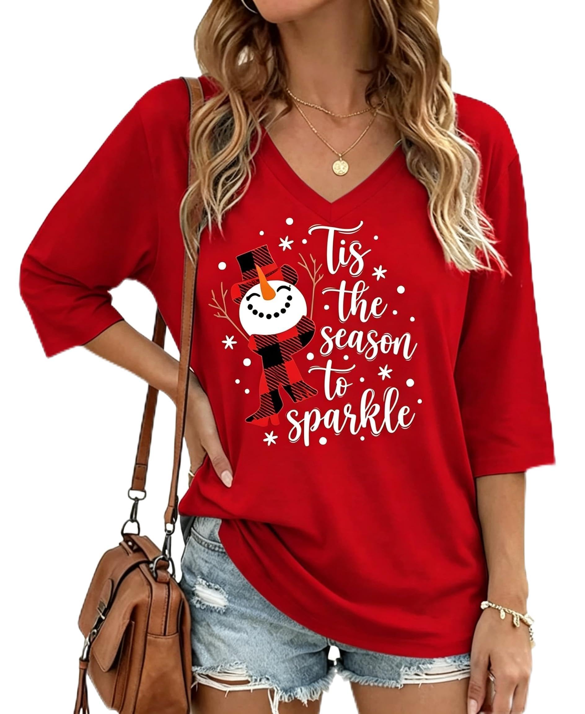 Womens Half Sleeve Fall Shirts Halloween V Neck Three Quarters Sleeve Pumpkin T-Shirts Thanksgiving Tops