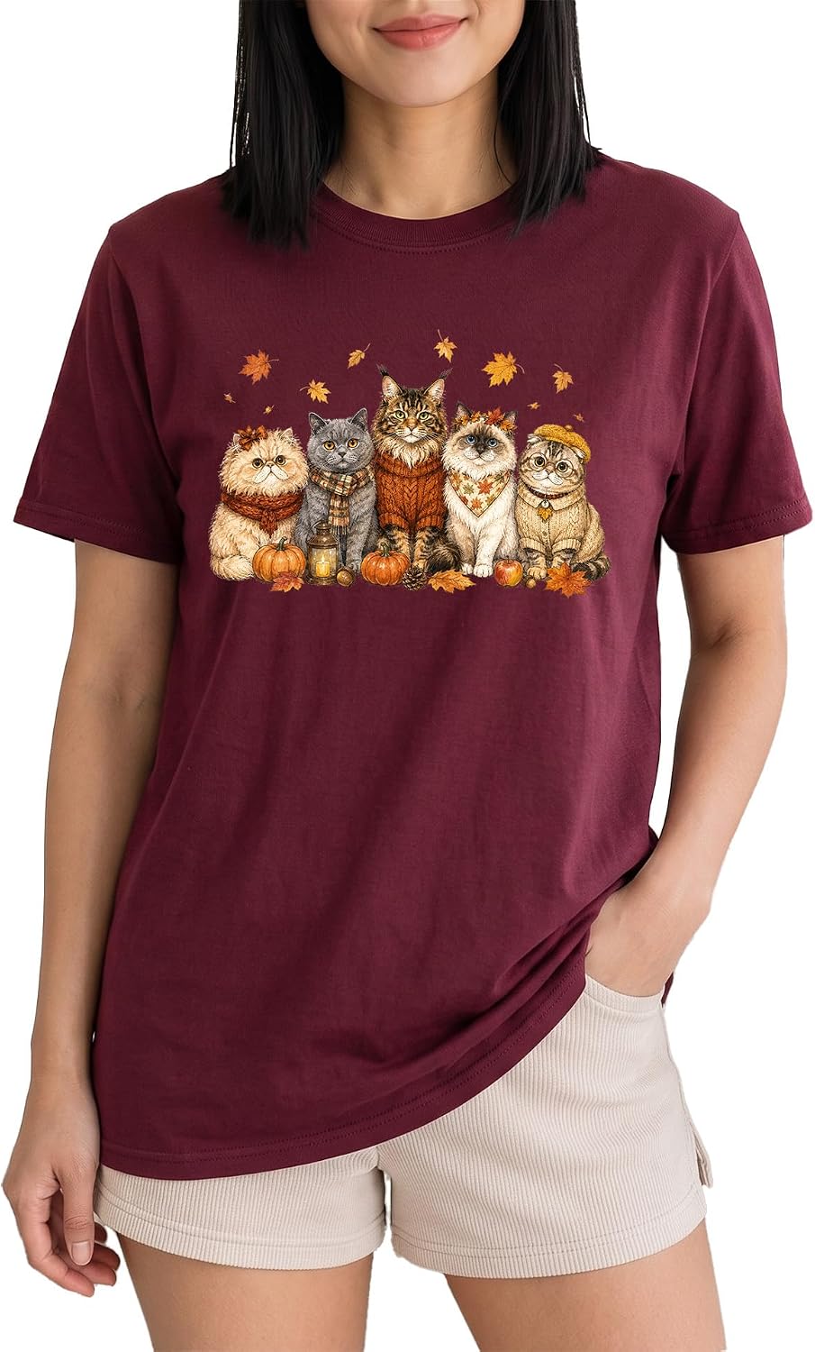 Cute Fall Cats Autumn Graphic Tee