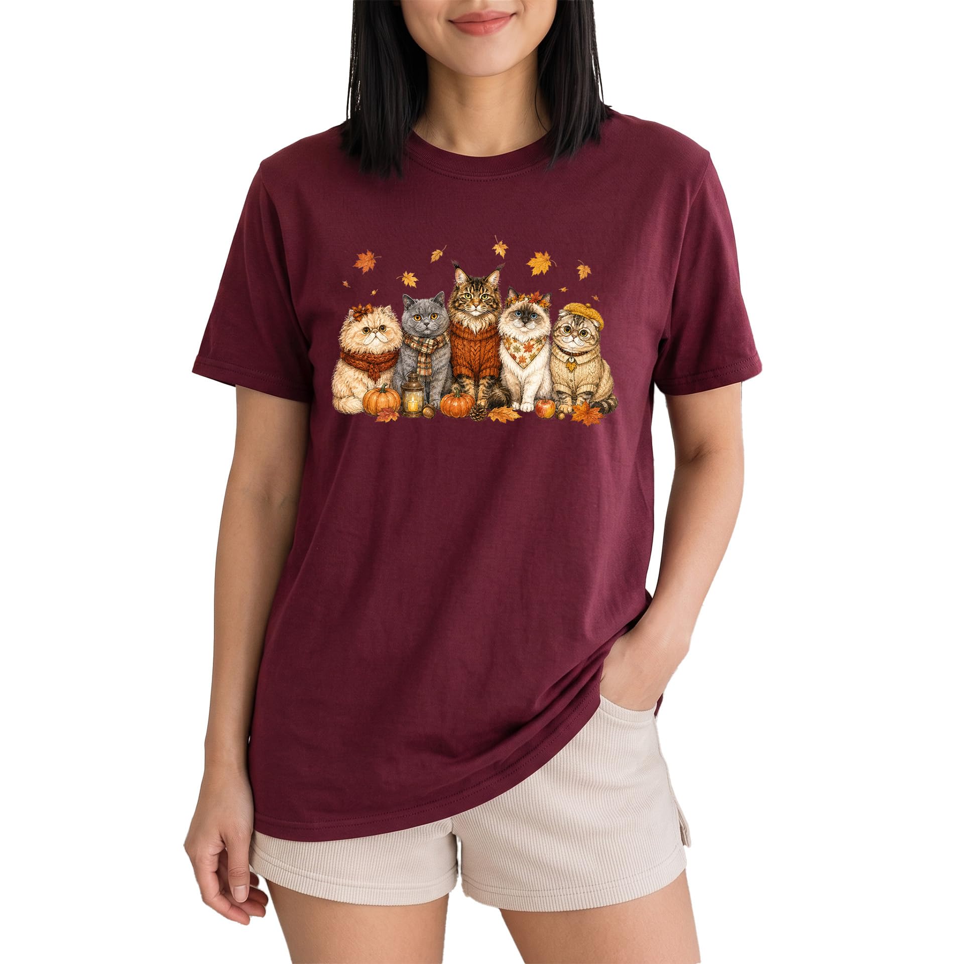 Cute Fall Cats Autumn Graphic Tee