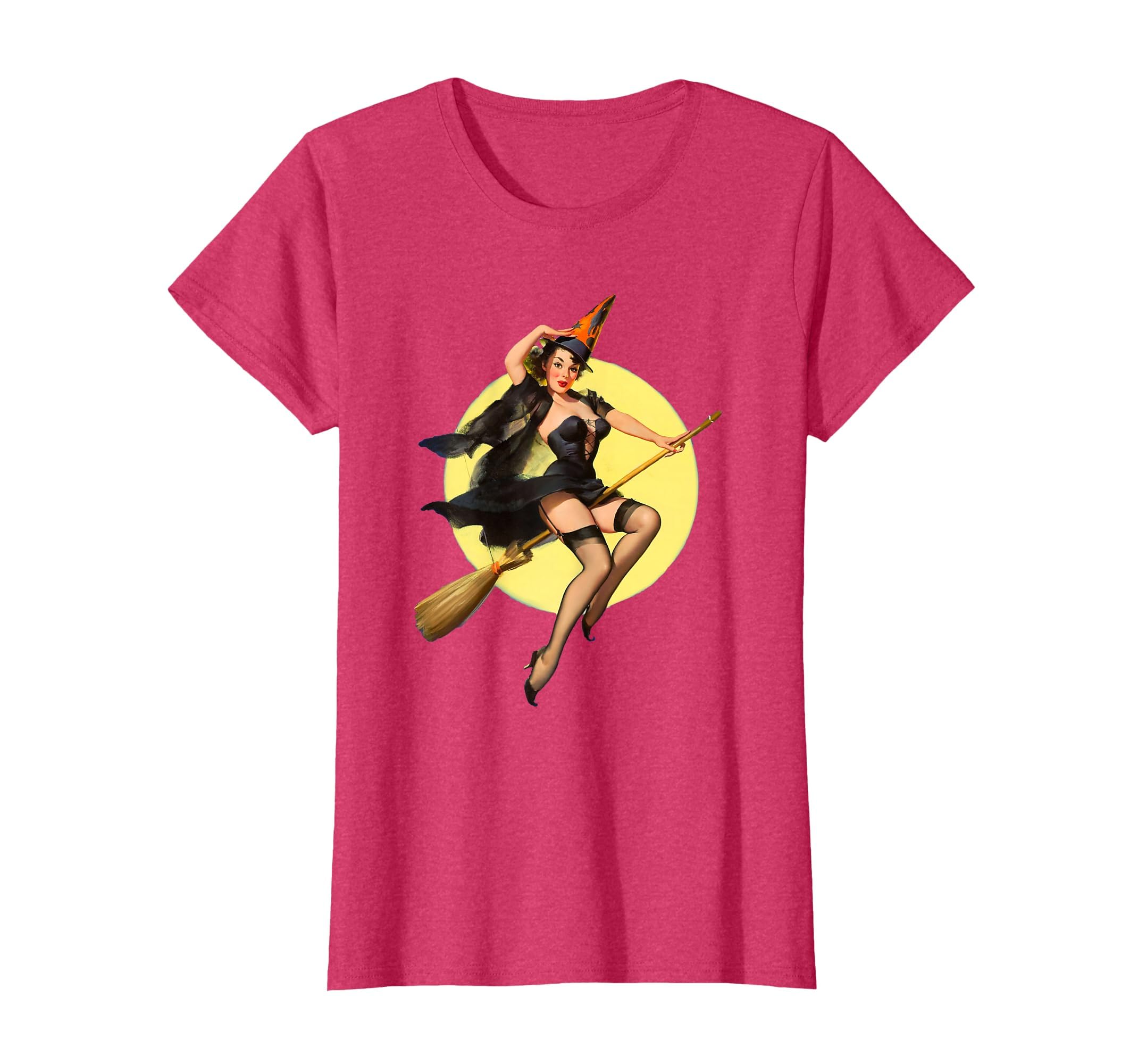 Vintage Pin up Witch Halloween Pinup Girl Funny Ilustration T-Shirt