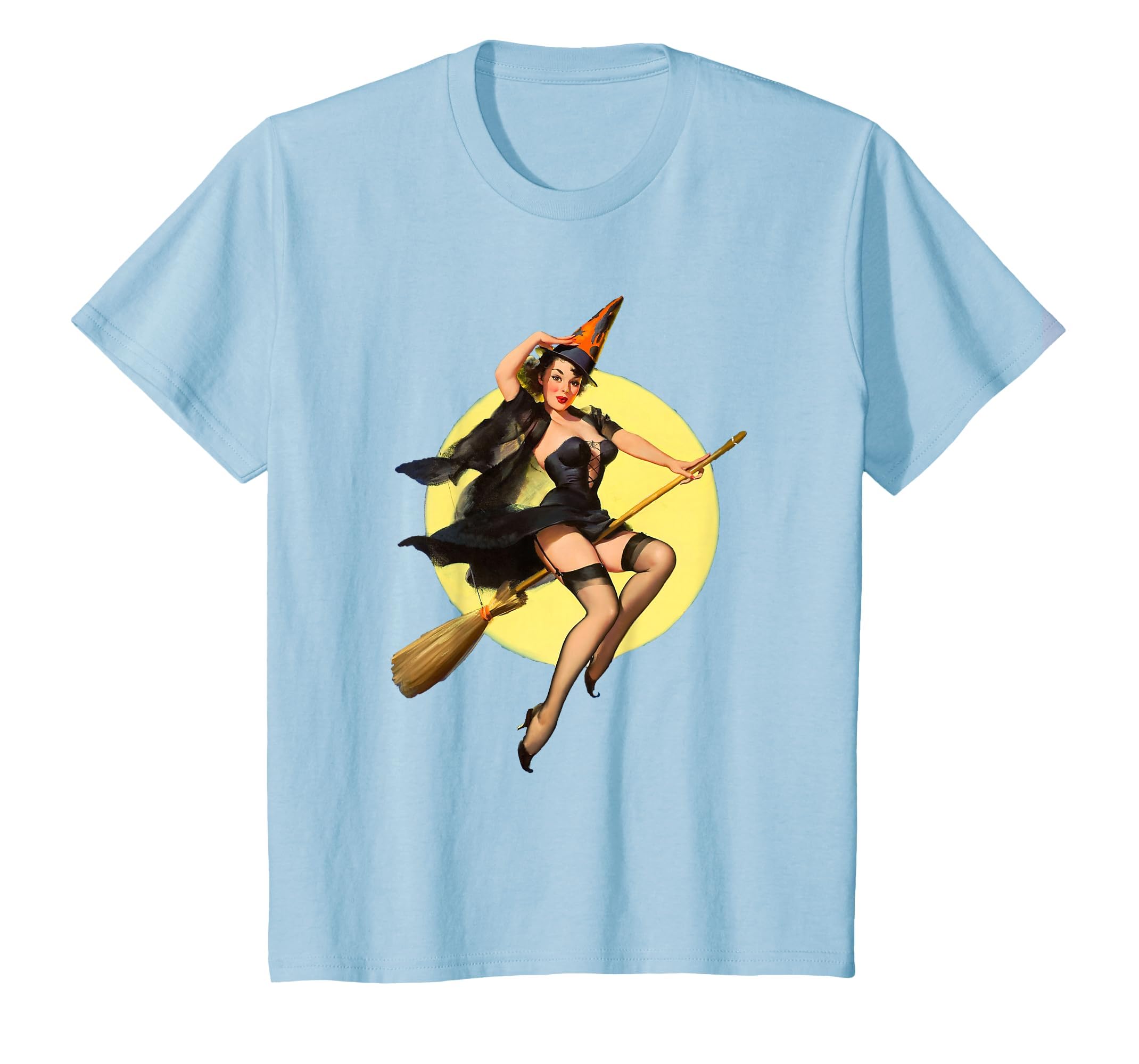 Vintage Pin up Witch Halloween Pinup Girl Funny Ilustration T-Shirt