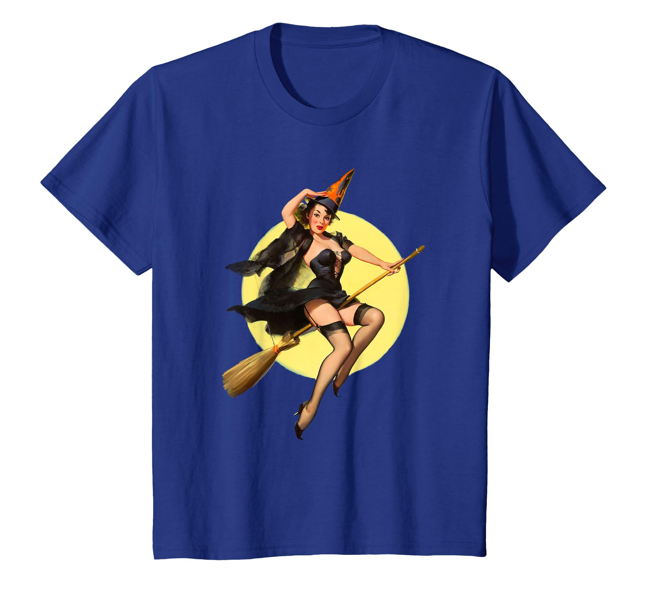 Vintage Pin up Witch Halloween Pinup Girl Funny Ilustration T-Shirt