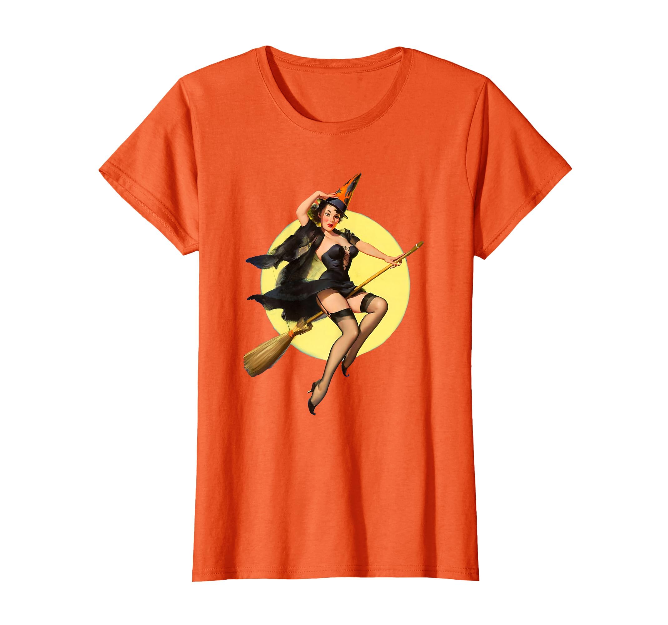 Vintage Pin up Witch Halloween Pinup Girl Funny Ilustration T-Shirt