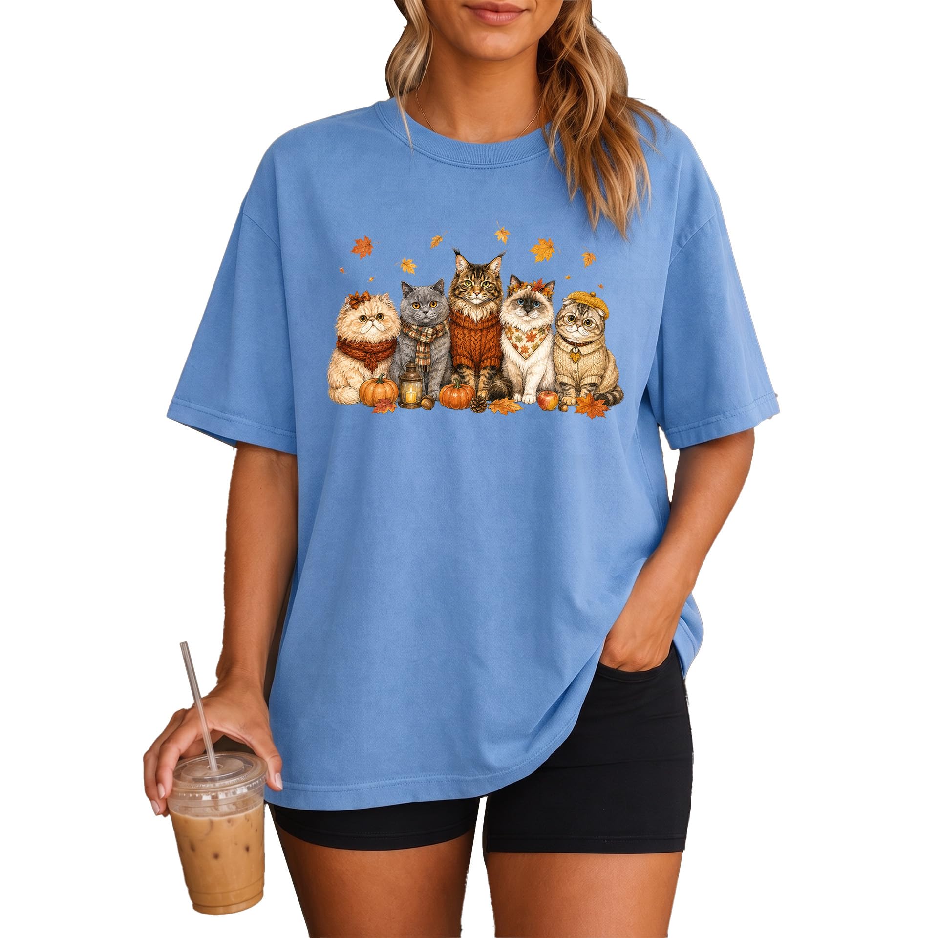 Cute Fall Cats Autumn Graphic Tee