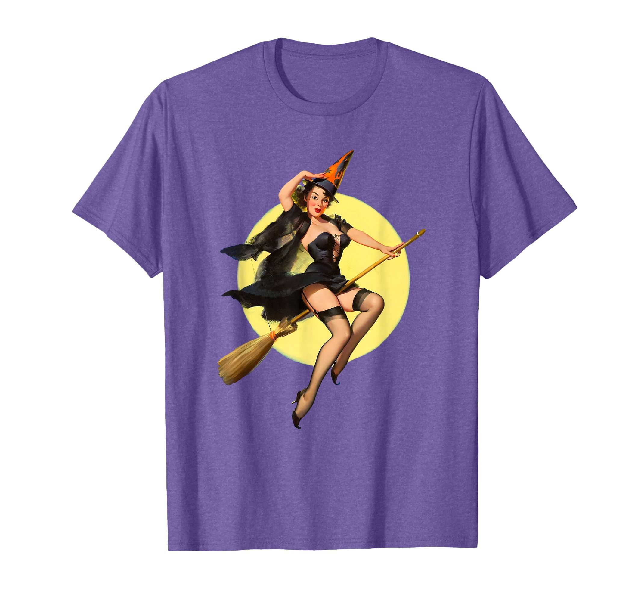 Vintage Pin up Witch Halloween Pinup Girl Funny Ilustration T-Shirt