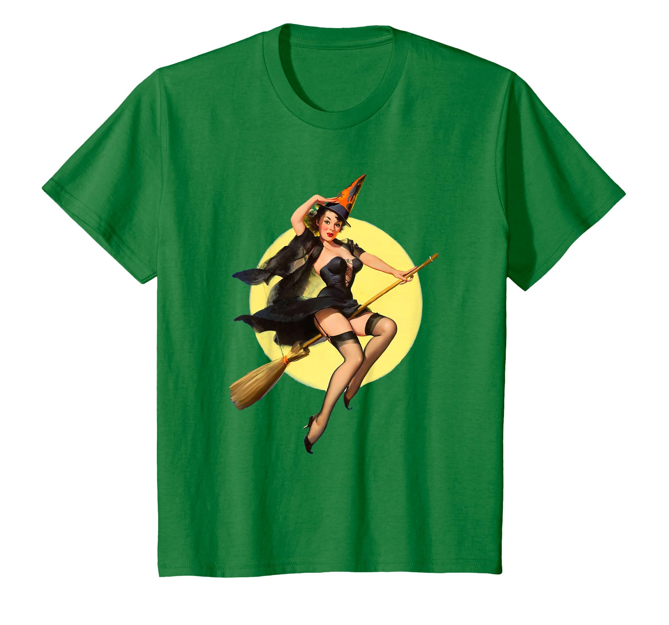 Vintage Pin up Witch Halloween Pinup Girl Funny Ilustration T-Shirt