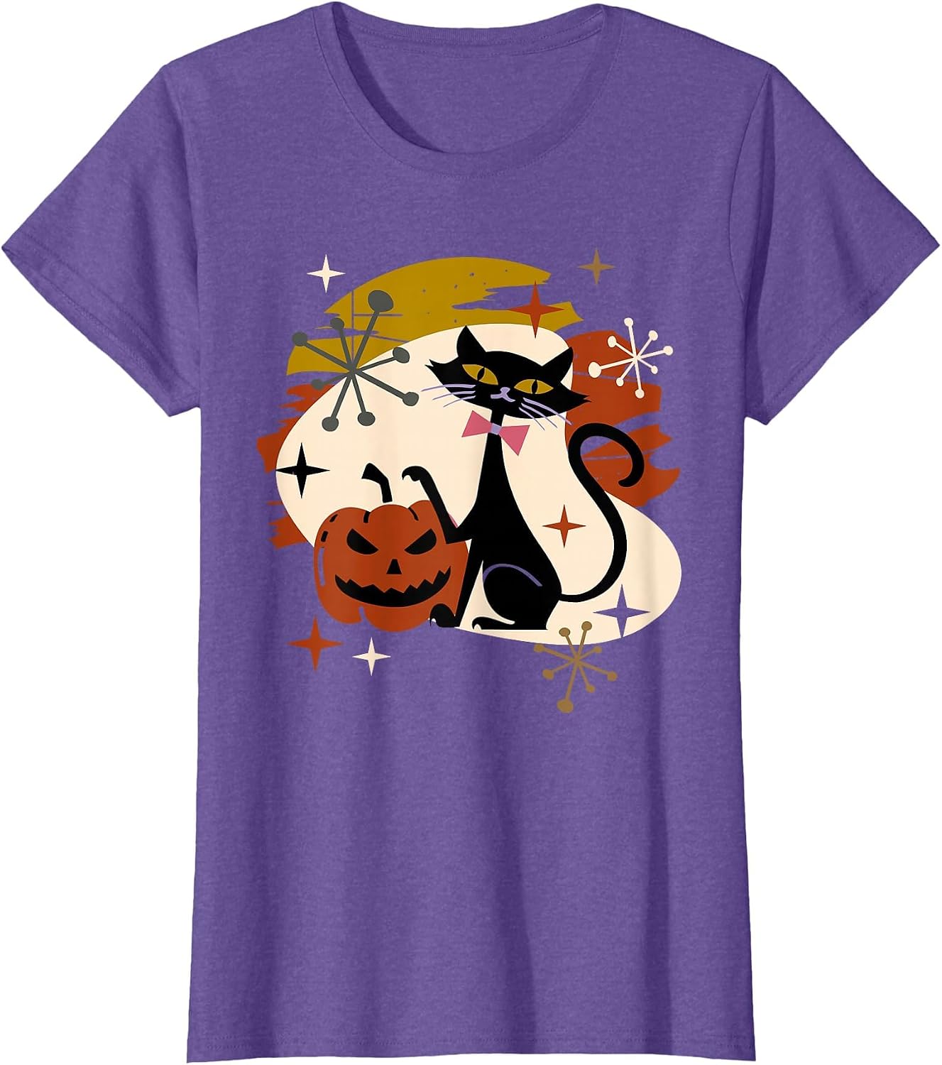 Black Cat and Pumpkin Atomic Retro Halloween T-Shirt