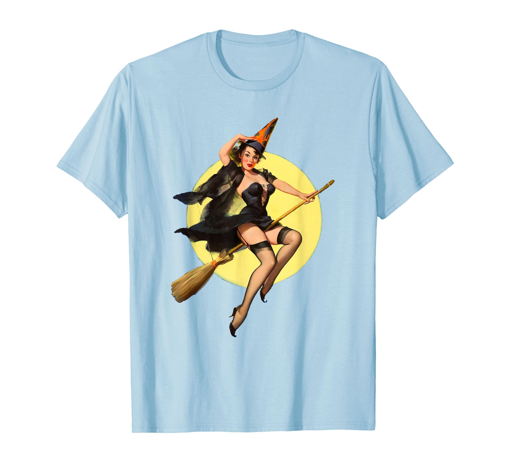 Vintage Pin up Witch Halloween Pinup Girl Funny Ilustration T-Shirt