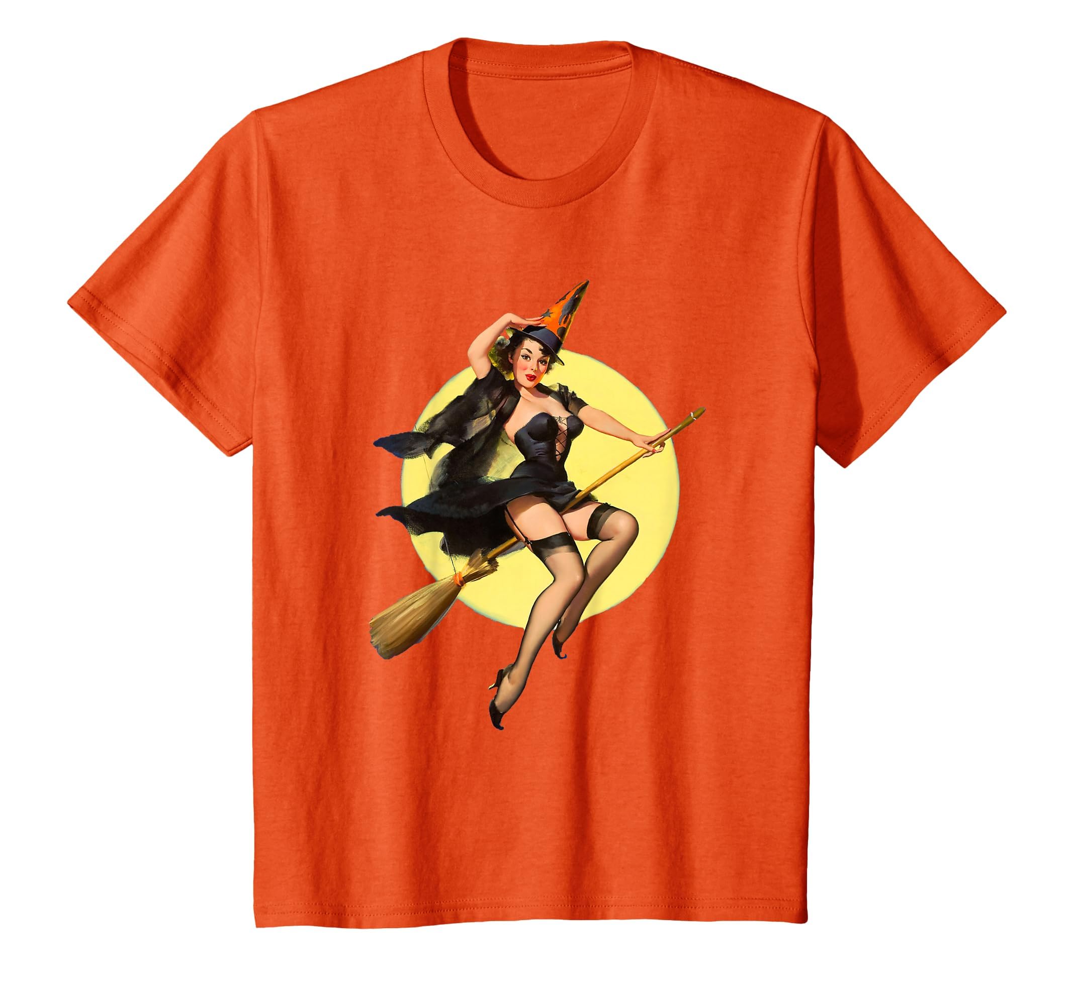 Vintage Pin up Witch Halloween Pinup Girl Funny Ilustration T-Shirt