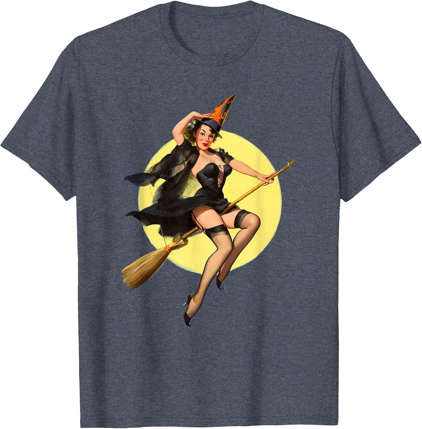 Vintage Pin up Witch Halloween Pinup Girl Funny Ilustration T-Shirt