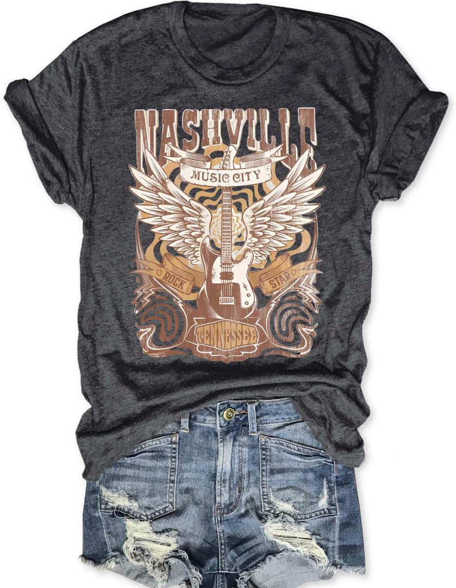 Rock Band T-Shirts for Women Vintage Rock and Roll Country Music Shirt Funny Concert Outfit Short Sleeve Vacation Tops