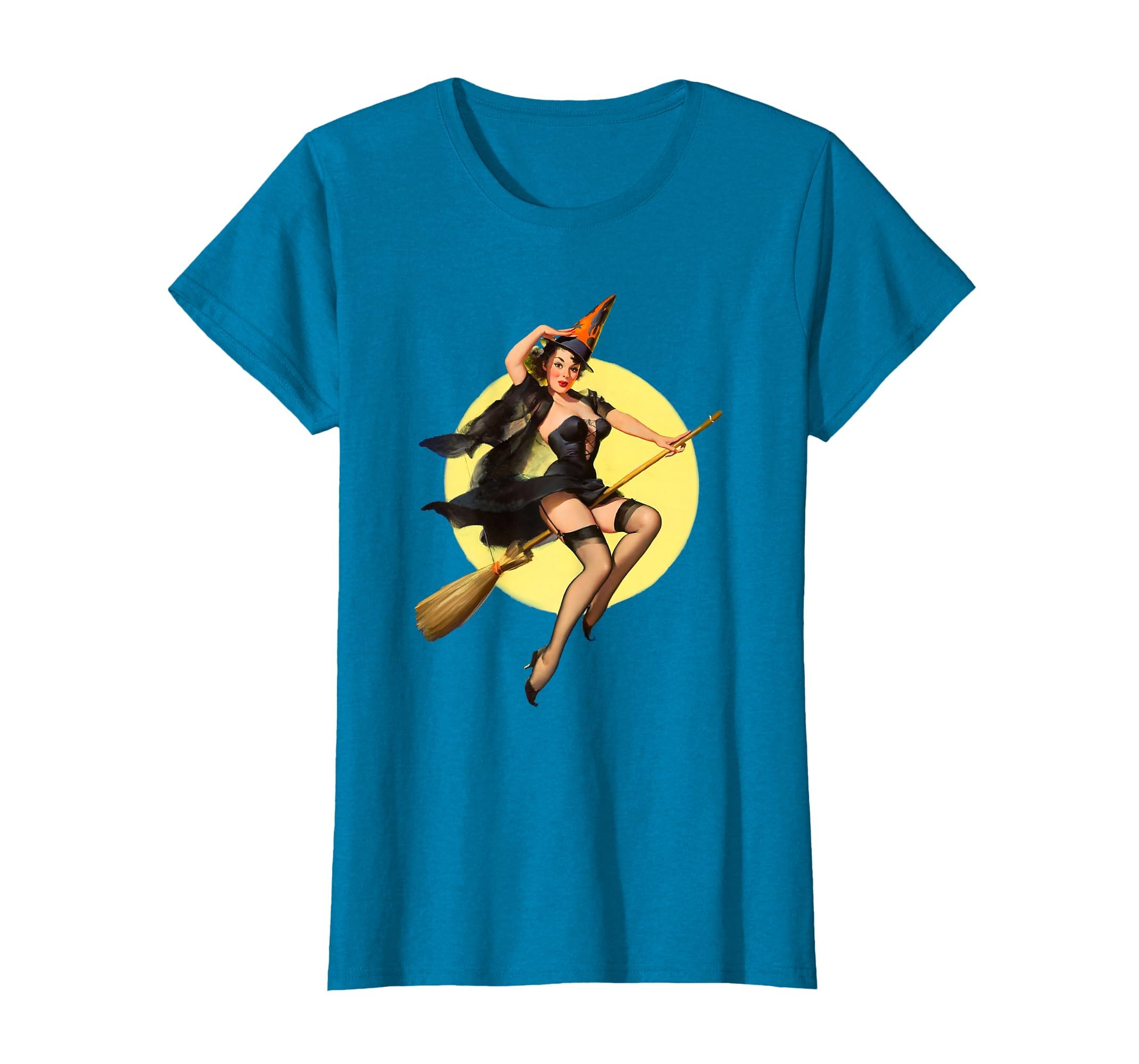 Vintage Pin up Witch Halloween Pinup Girl Funny Ilustration T-Shirt