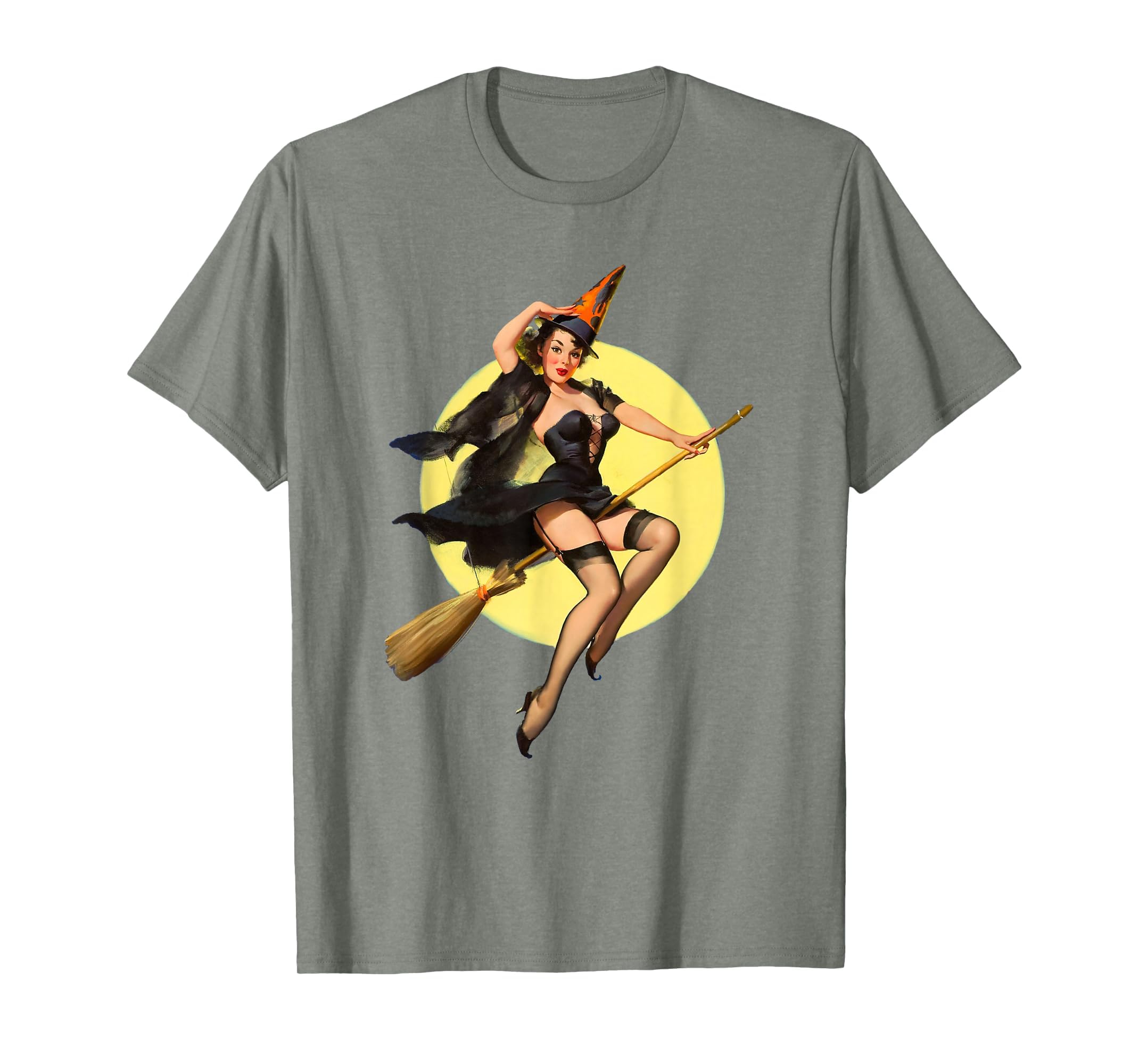Vintage Pin up Witch Halloween Pinup Girl Funny Ilustration T-Shirt