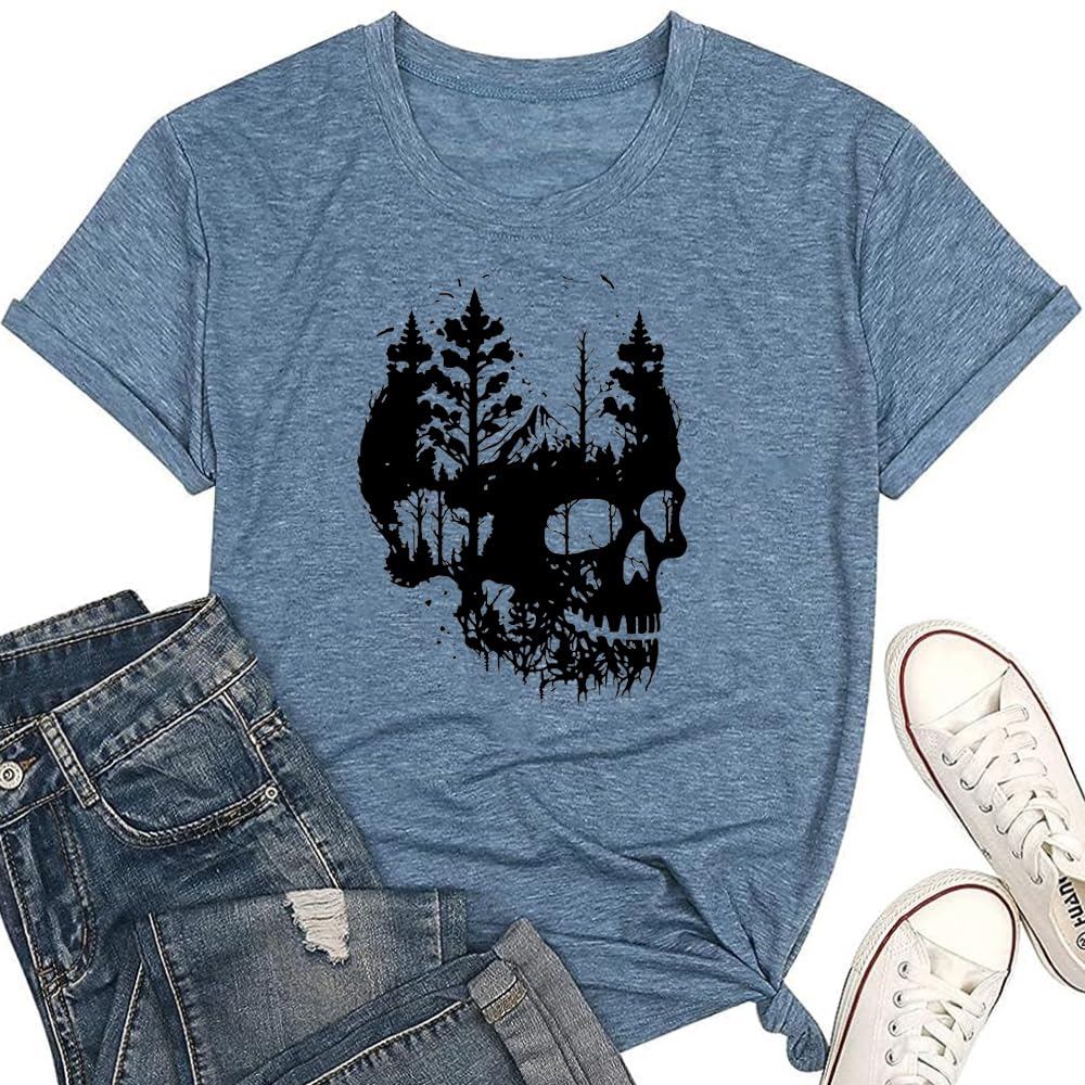 Funny Shirts for Women Vintage Skull Tshirt Holiday Short Sleeve Tops