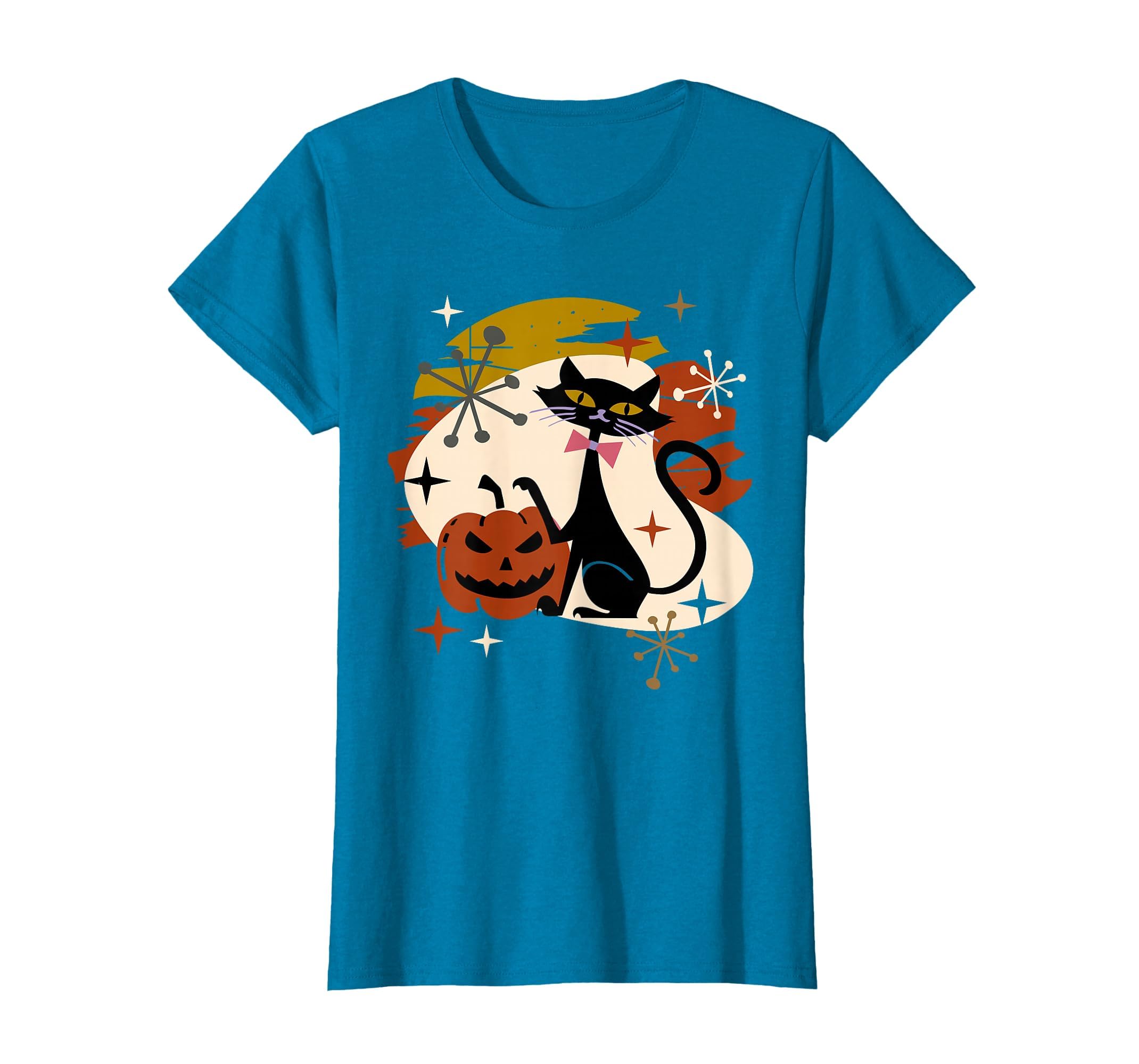 Black Cat and Pumpkin Atomic Retro Halloween T-Shirt